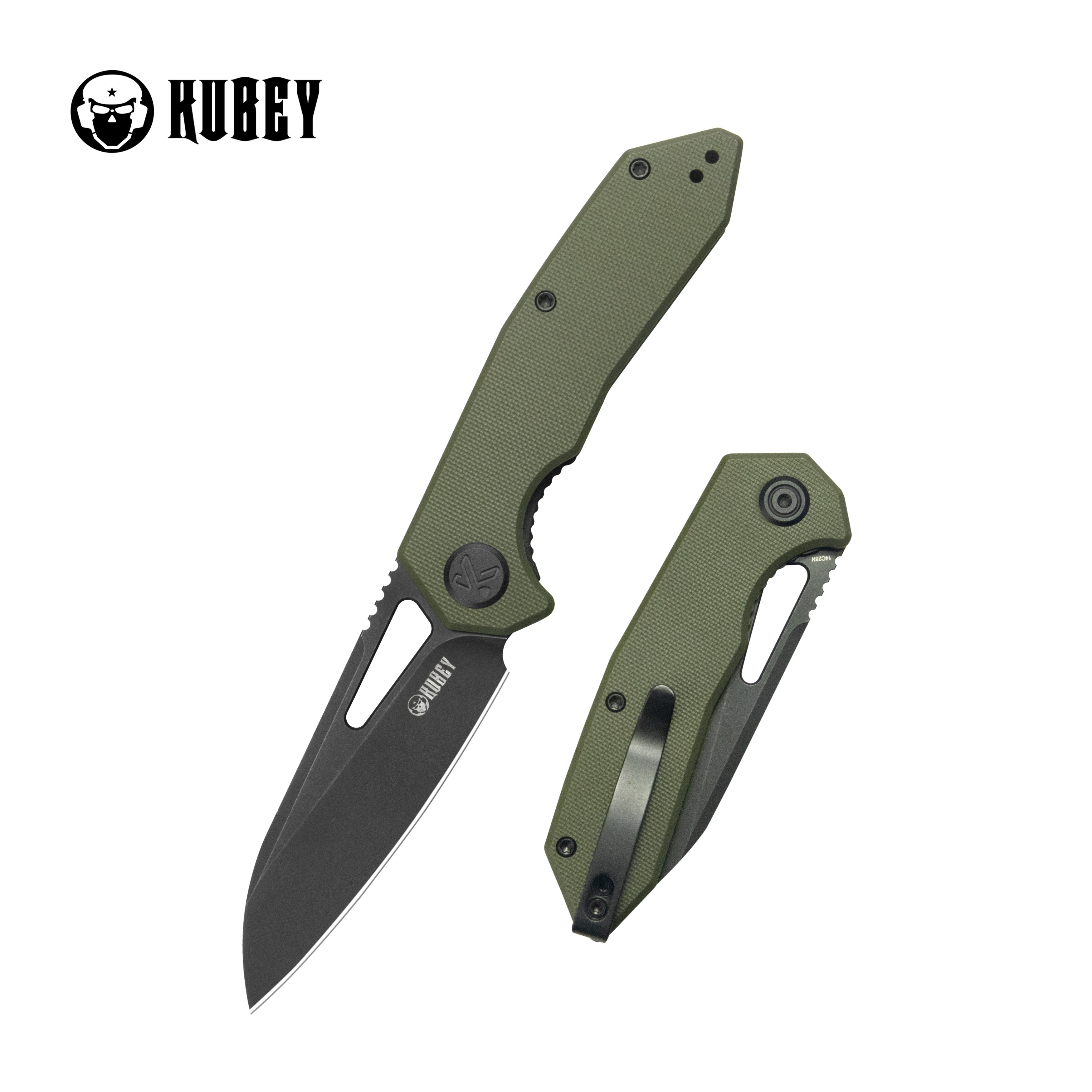 Kubey Vagrant Liner Lock Folding Knife Green G10 Handle 3.1" Blackwash 14C28N Blade KU291T
