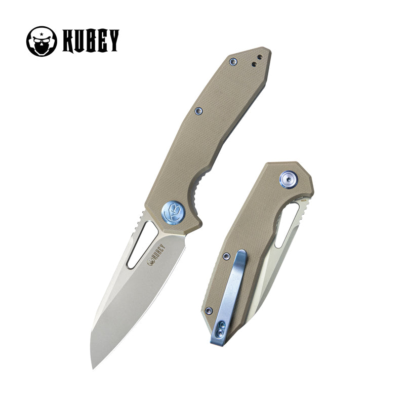 Kubey Vagrant Liner Lock Folding Knife Tan G10 Handle 3.1