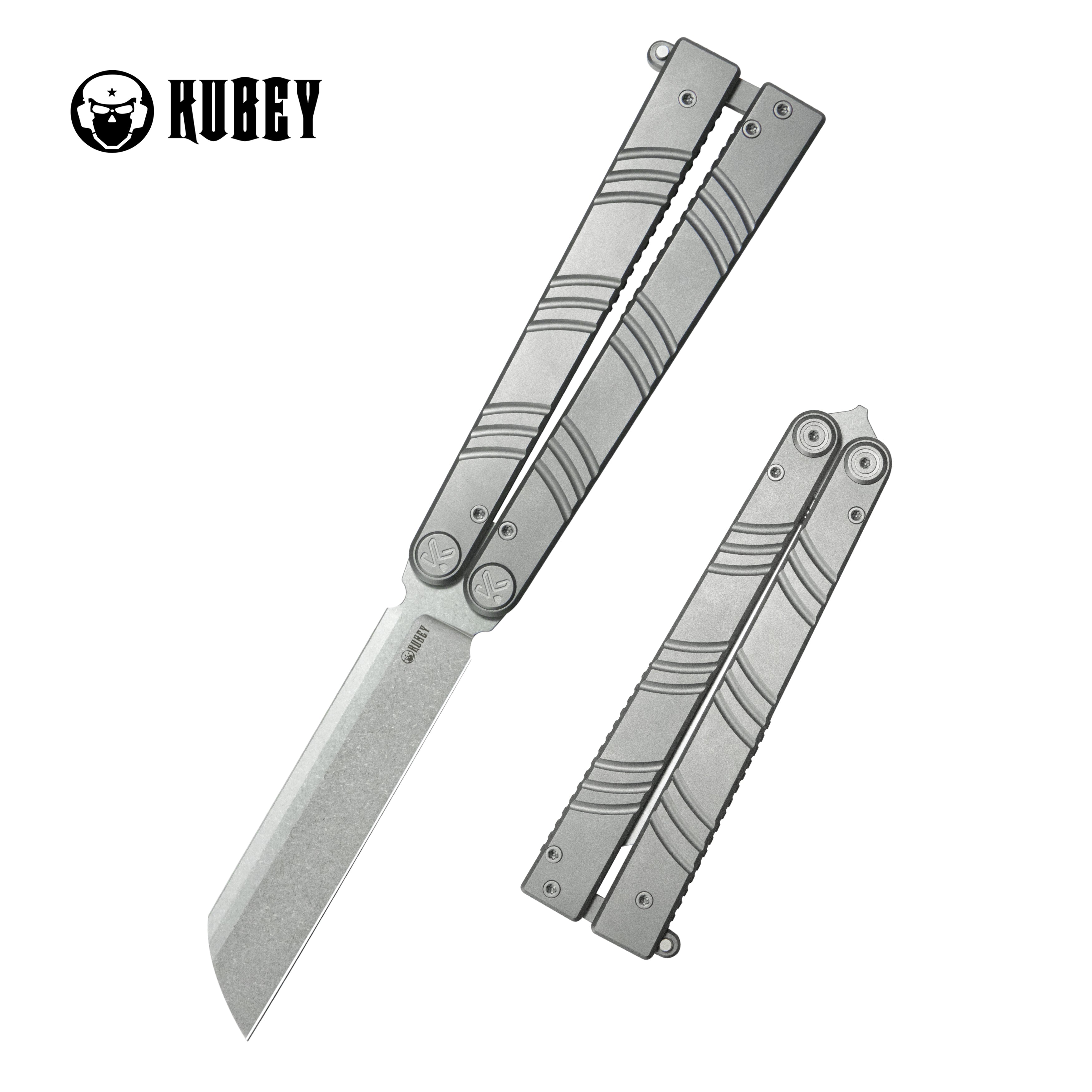 Kubey Ballistic EDC Basilong Sandblast Titanium Handle 4.09" Beadblast Sandvik 14C28N Blade Knife KU297A
