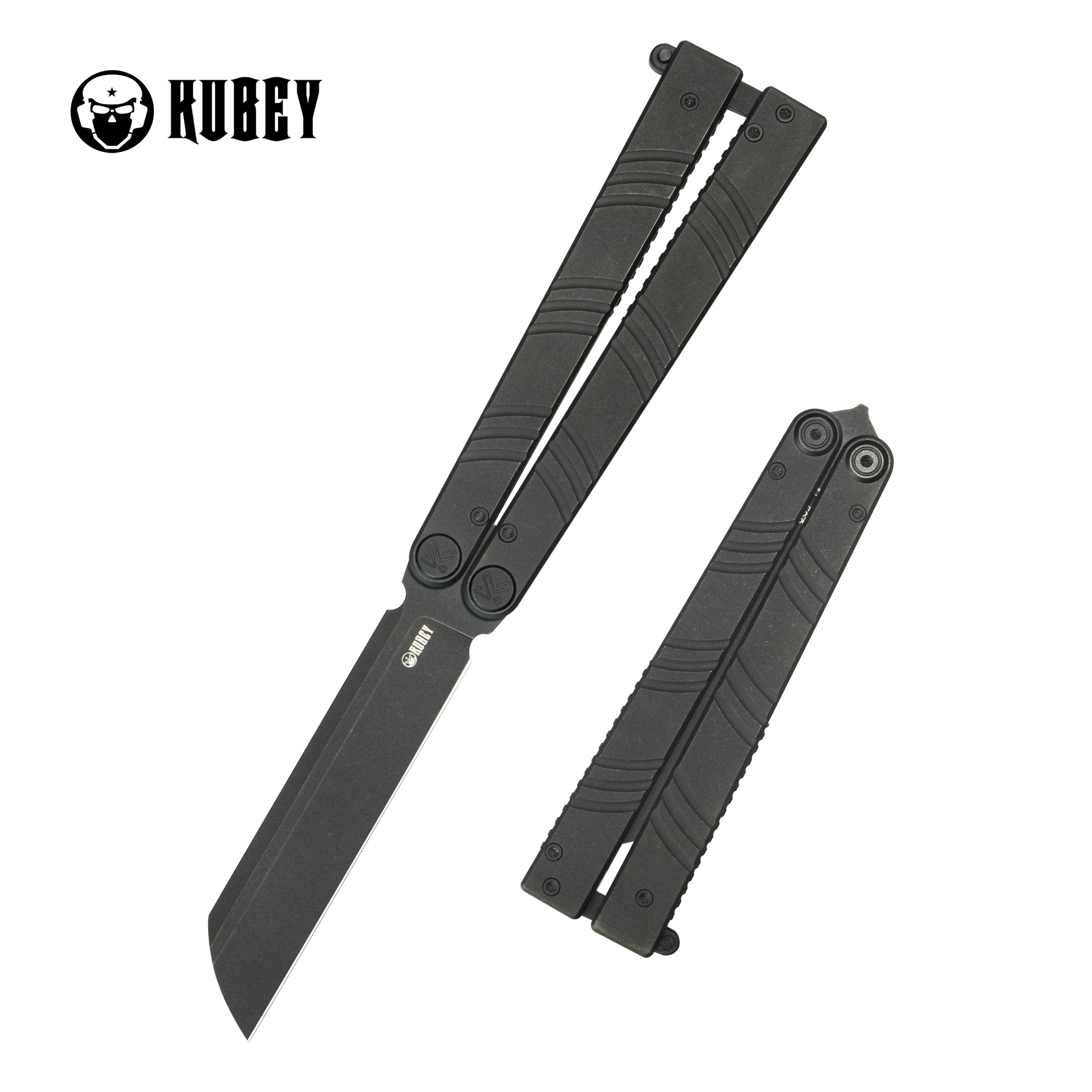 Kubey Ballistic EDC Basilong Blackwash Titanium Handle 4.09" Blackwash Sandvik 14C28N Blade Knife KU297B