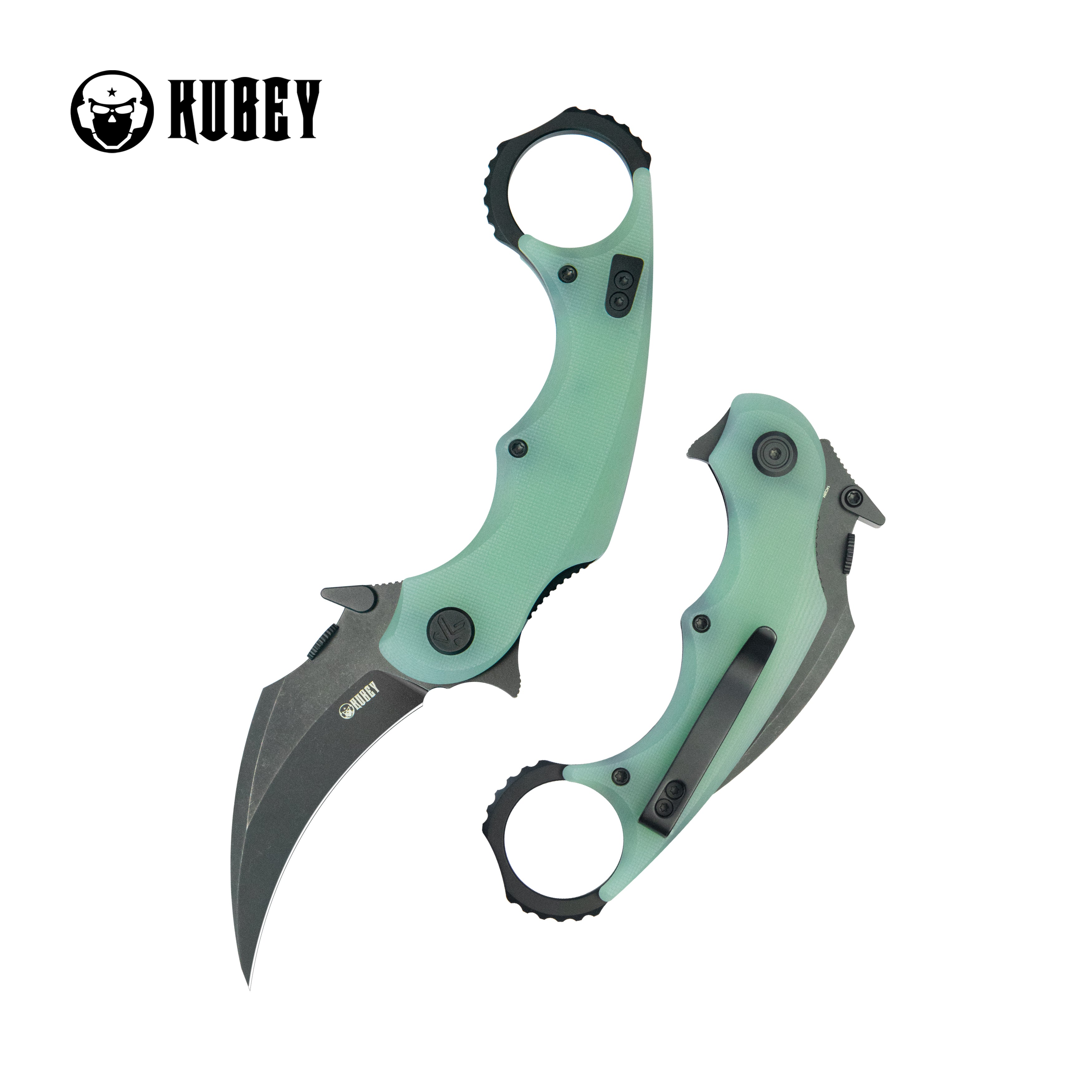 Kubey Rogue Pikal Karambit Folding Knife Jade G10 Handle 2.91