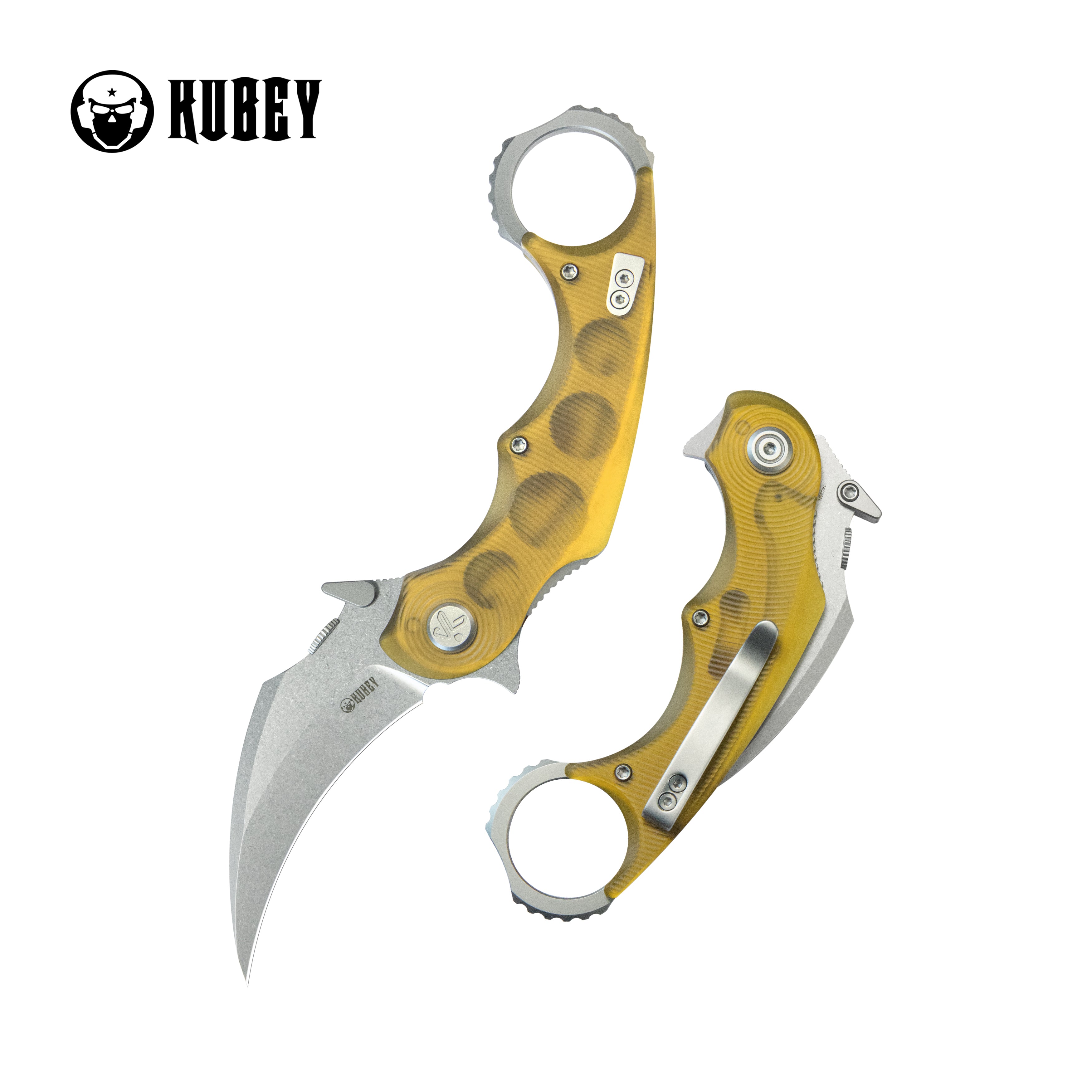 Kubey Rogue Pikal Karambit Folding Knife Ultem Handle 2.91" Stonewash 14C28N Blade KU298G