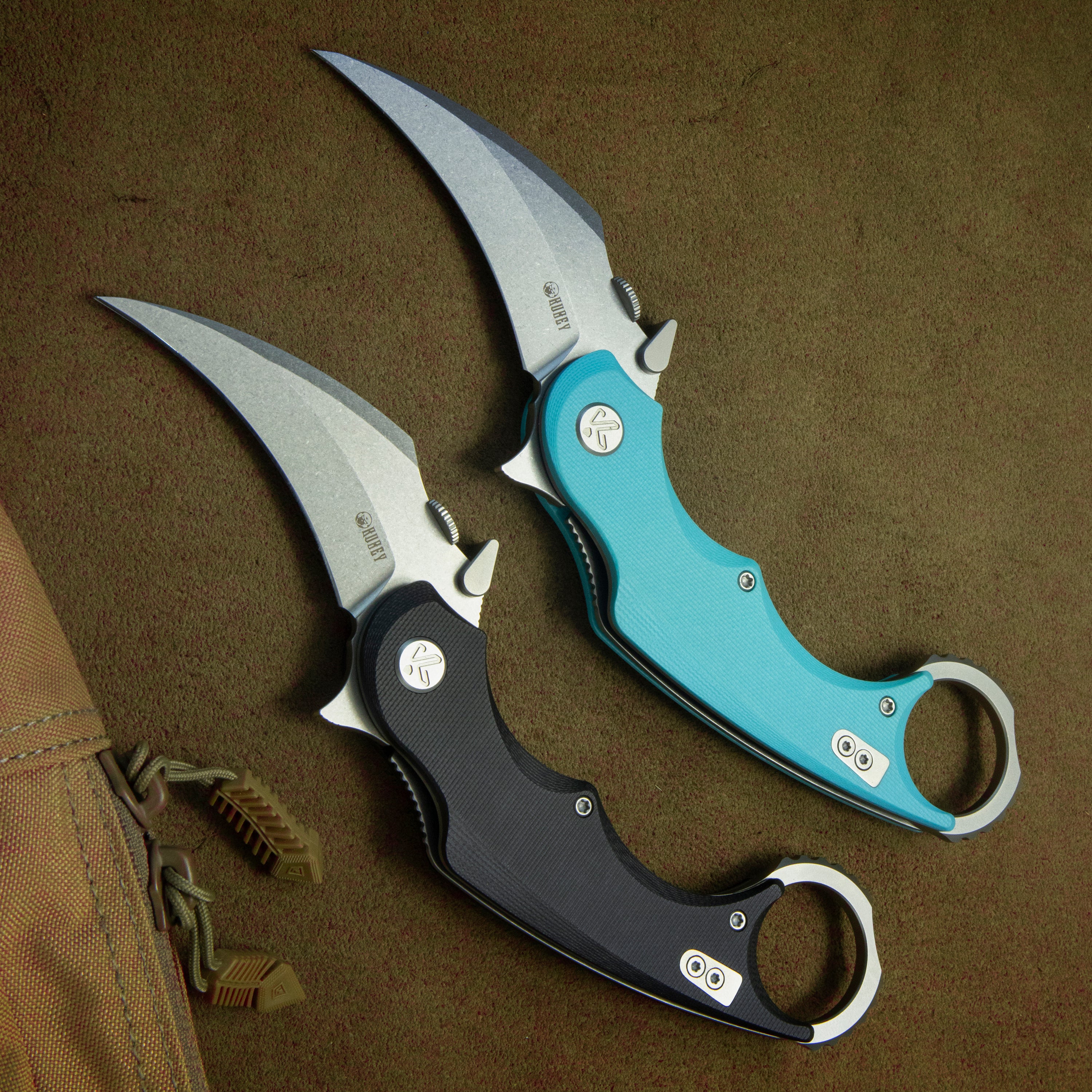 Kubey Rogue Pikal Karambit Folding Knife Black G10 Handle 2.91" Blackwash 14C28N Blade KU298B
