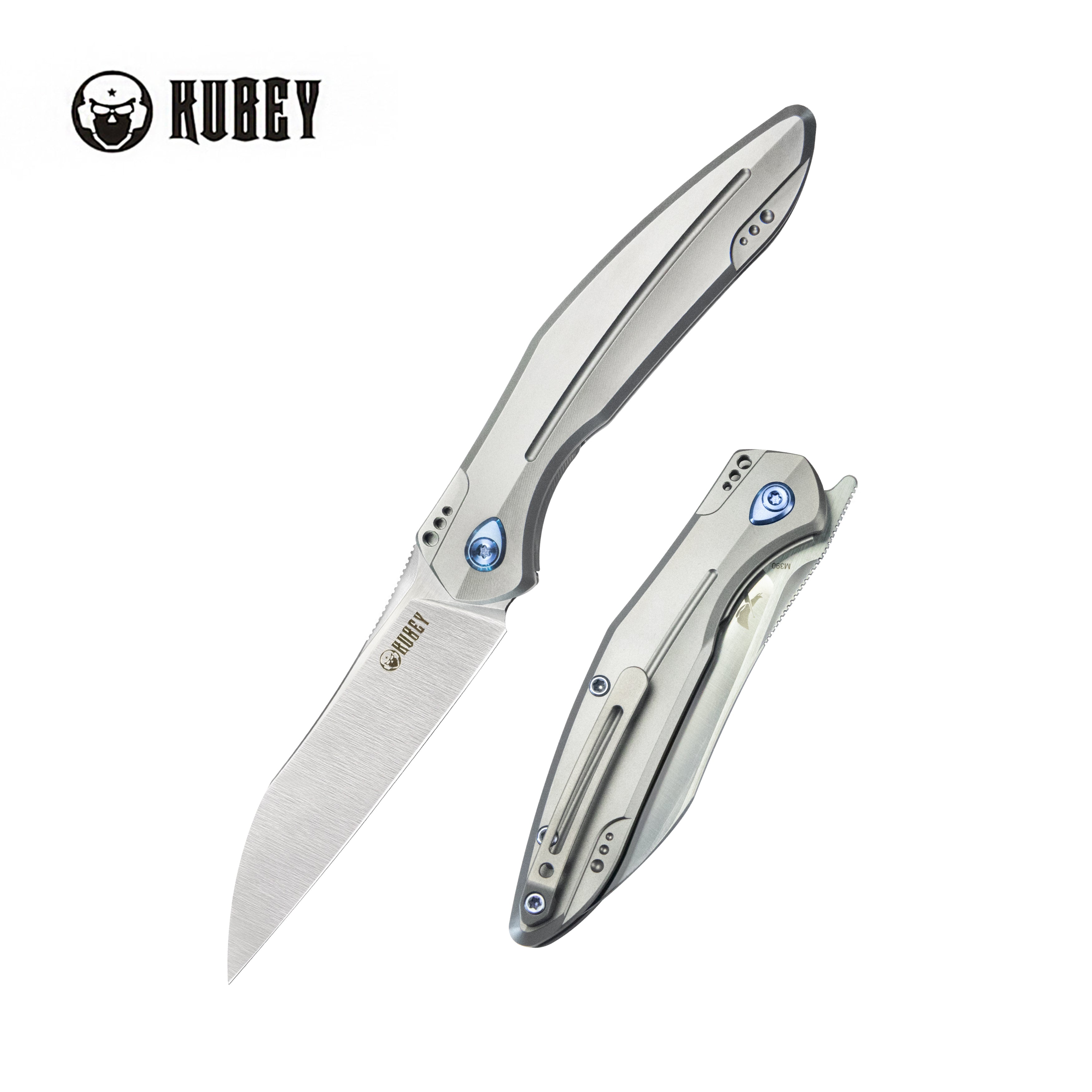 Kubey Barracuda Liner Lock Front Flipper Folding Knife Grey Titanium Handle 3.3" Satin M390 KB299C