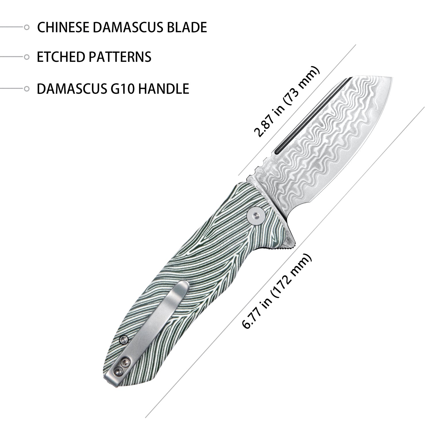 Creon Buttonlock Damascus White Green KU336A
