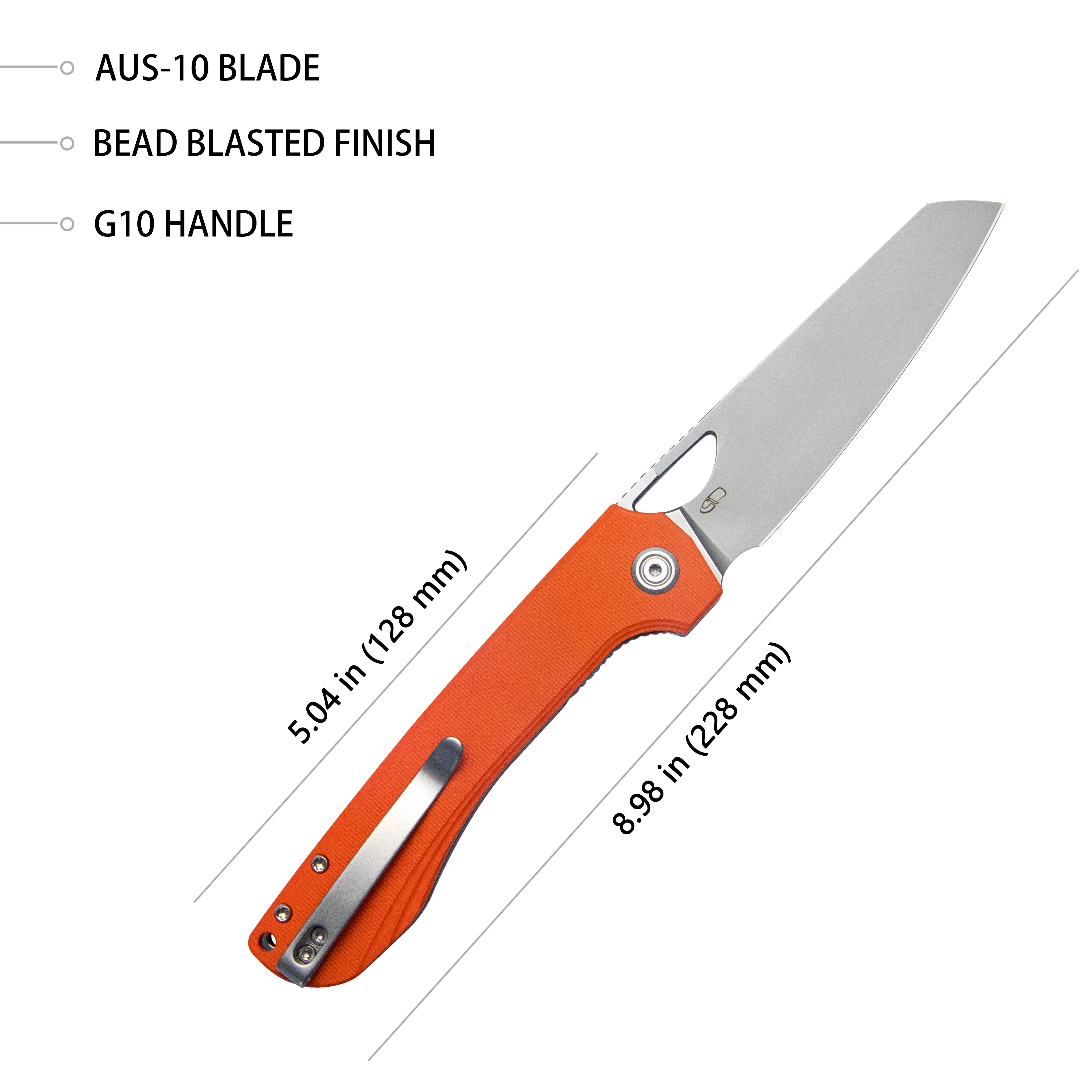 Elang Liner Lock Folding Knife Orange G10 Handle 3.94" Bead Blasted Sheepsfoot AUS-10 KU365A
