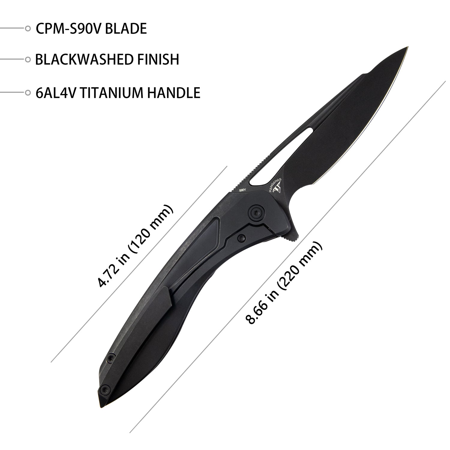 Kubey Velocé Frame Everyday Carry Gentlmans Pocket Knife Black Ti Handle 3.94'' Blackwashed S90V Blade KB171F