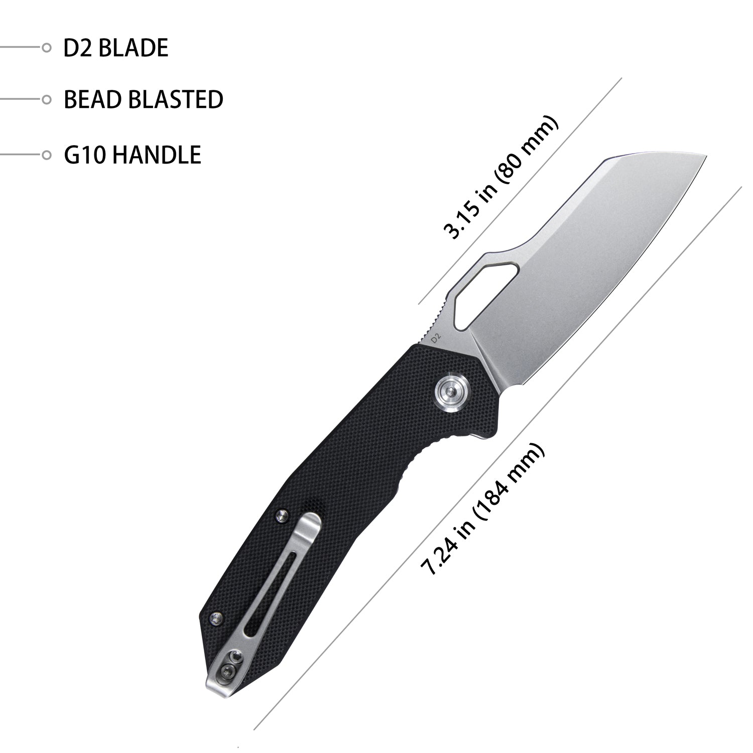 Coeus Liner Lock Folding Knife Black G10 Handle 3.15" Bead Blasted D2 KU292A