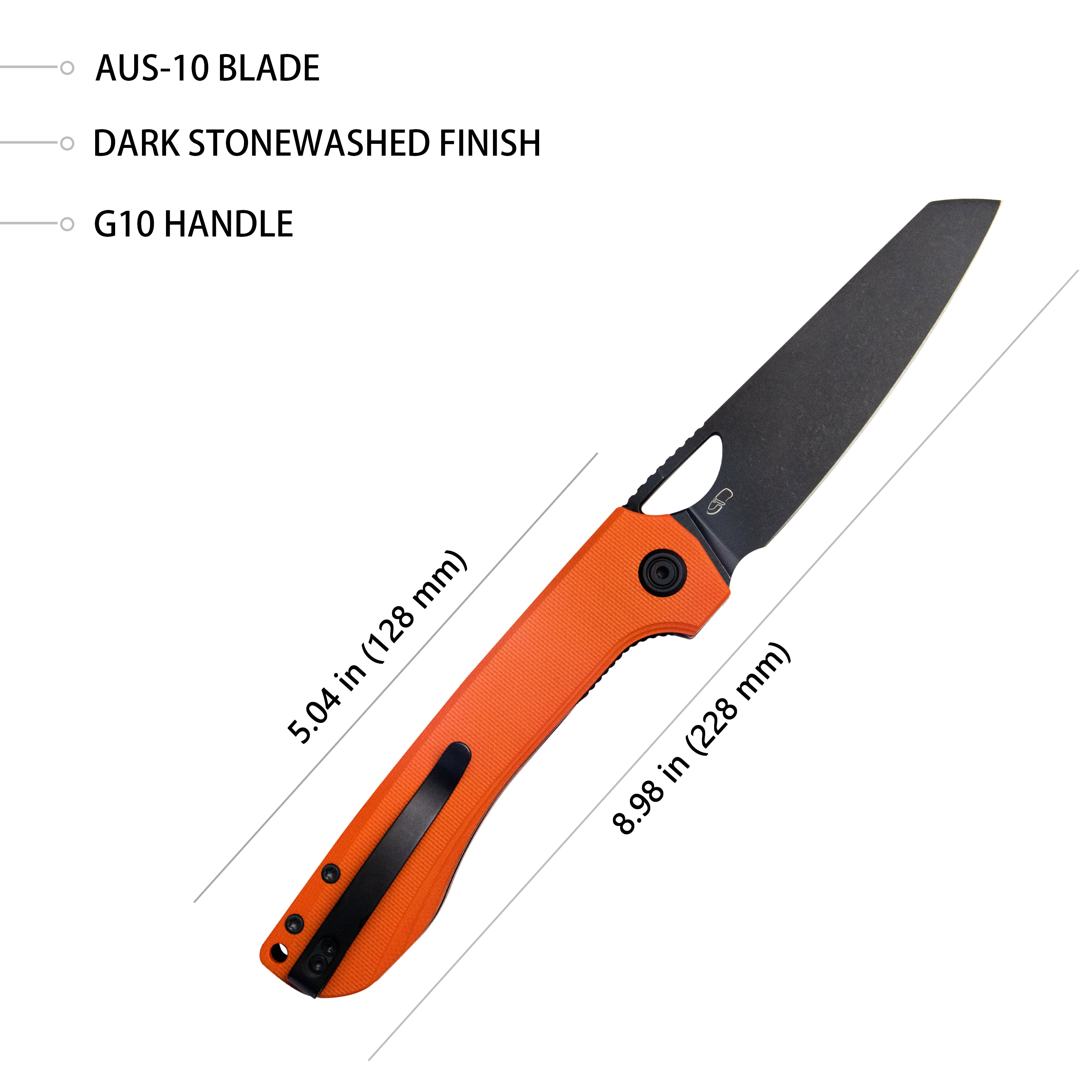 Elang Liner Lock Folding Knife Orange G10 Handle 3.94" Blackwashed Sheepsfoot AUS-10 KU365B