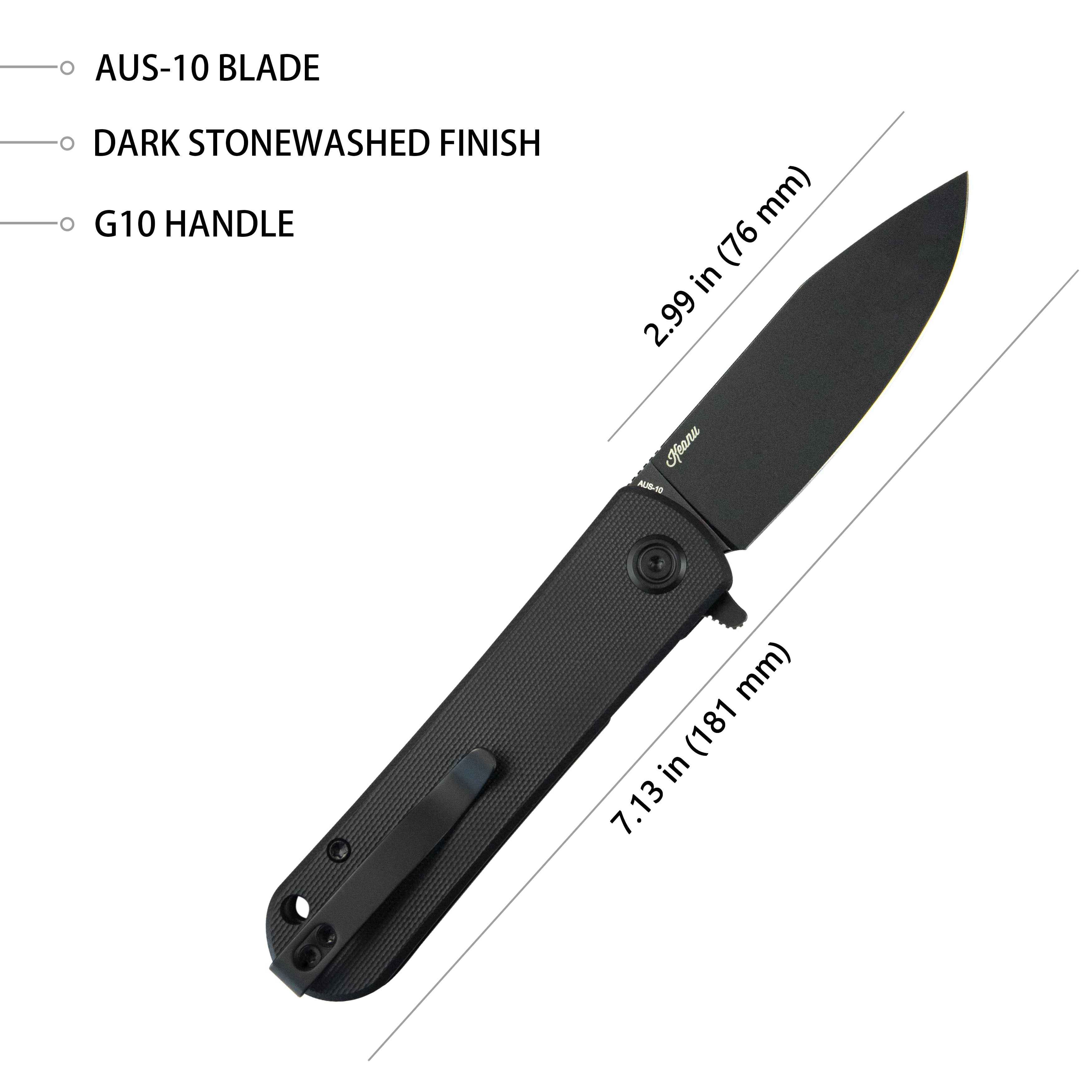 NEO Outdoor Folding Pocket Knife Black G10 Handle 3.43" Blackwash AUS-10 KU371B