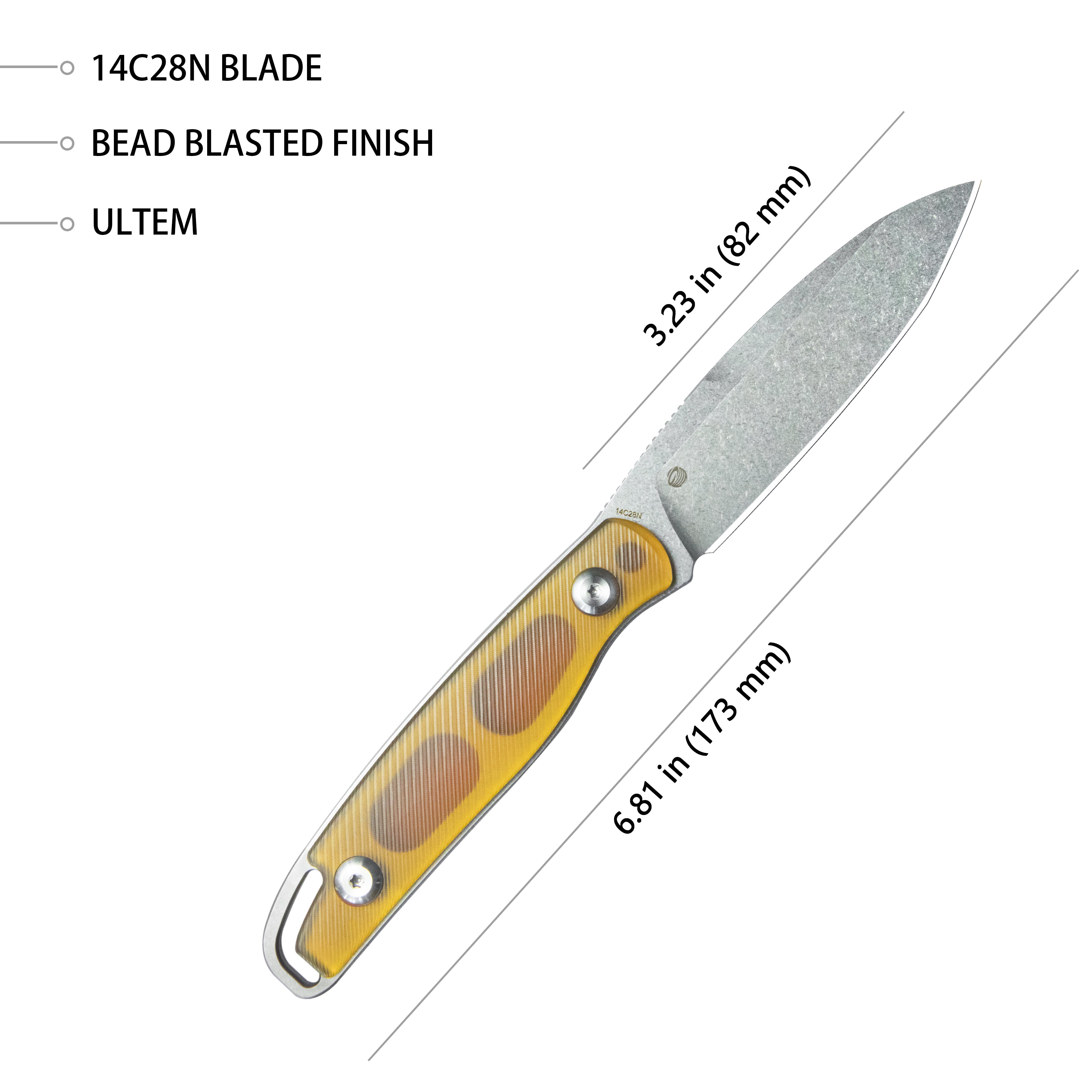 Kubey Dust Devil Utility Knife Fixed Blade Knives Ultem 3.23'' Beadblast 14C28N KU357C