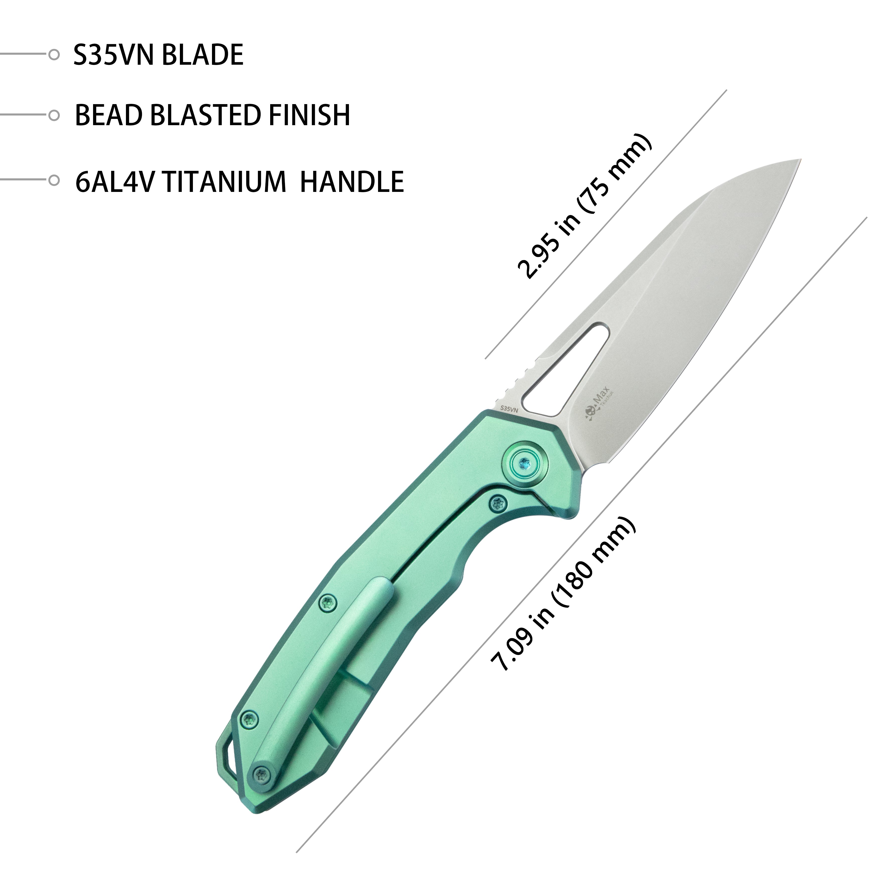 Vagrant Frame Lock Folding Pocket Knife Green 6AL4V Titanium Handle 2.95" Bead Blasted CPM-S35VN KB284C