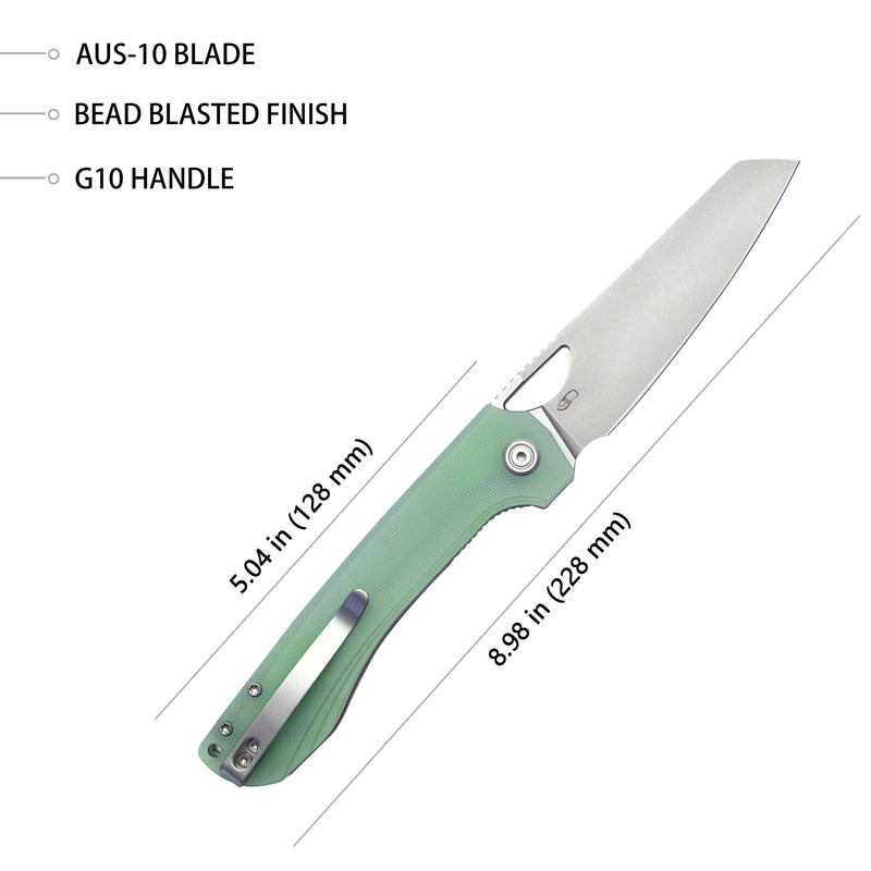 Elang Liner Lock Folding Knife Jade G10 Handle 3.94" Bead Blasted Sheepsfoot AUS-10 KU365C
