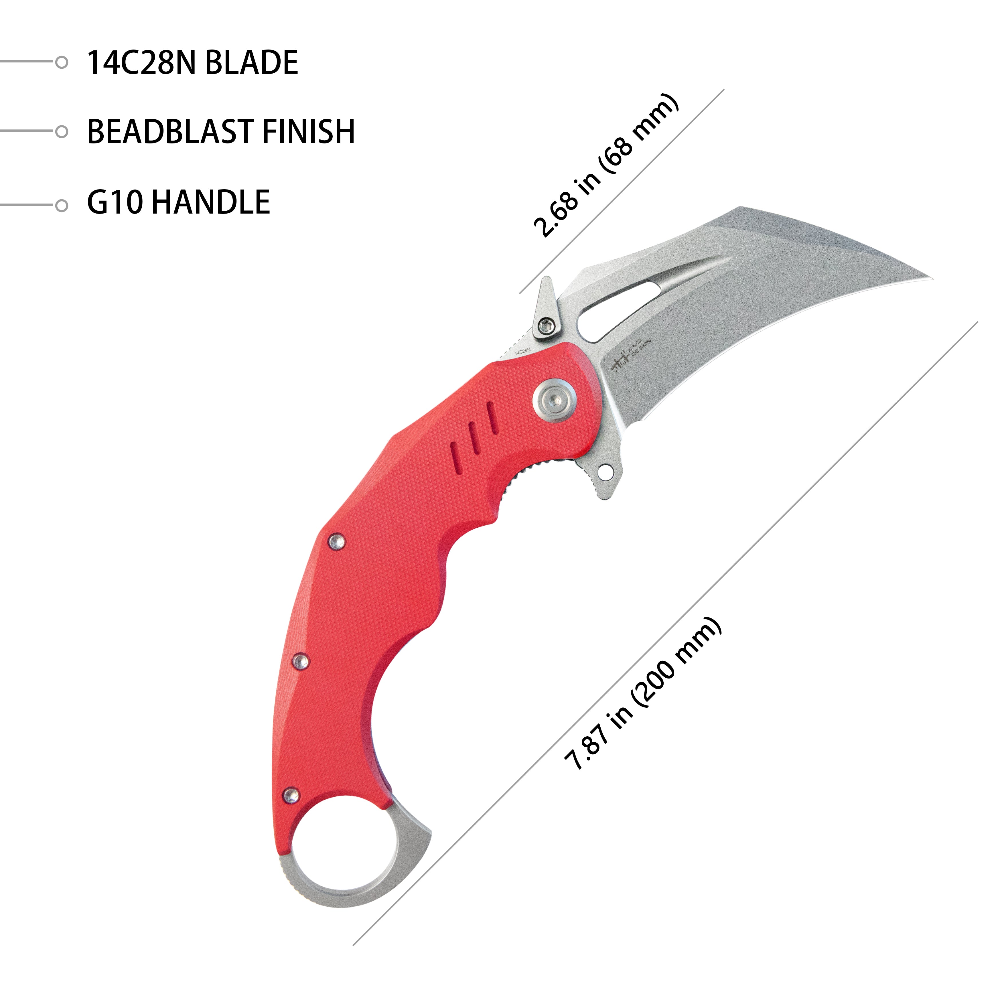 Kubey Wrath Karambit Folding Knife Red G-10 Handle 2.68_ Beadblast 14C28N Blade KU261D