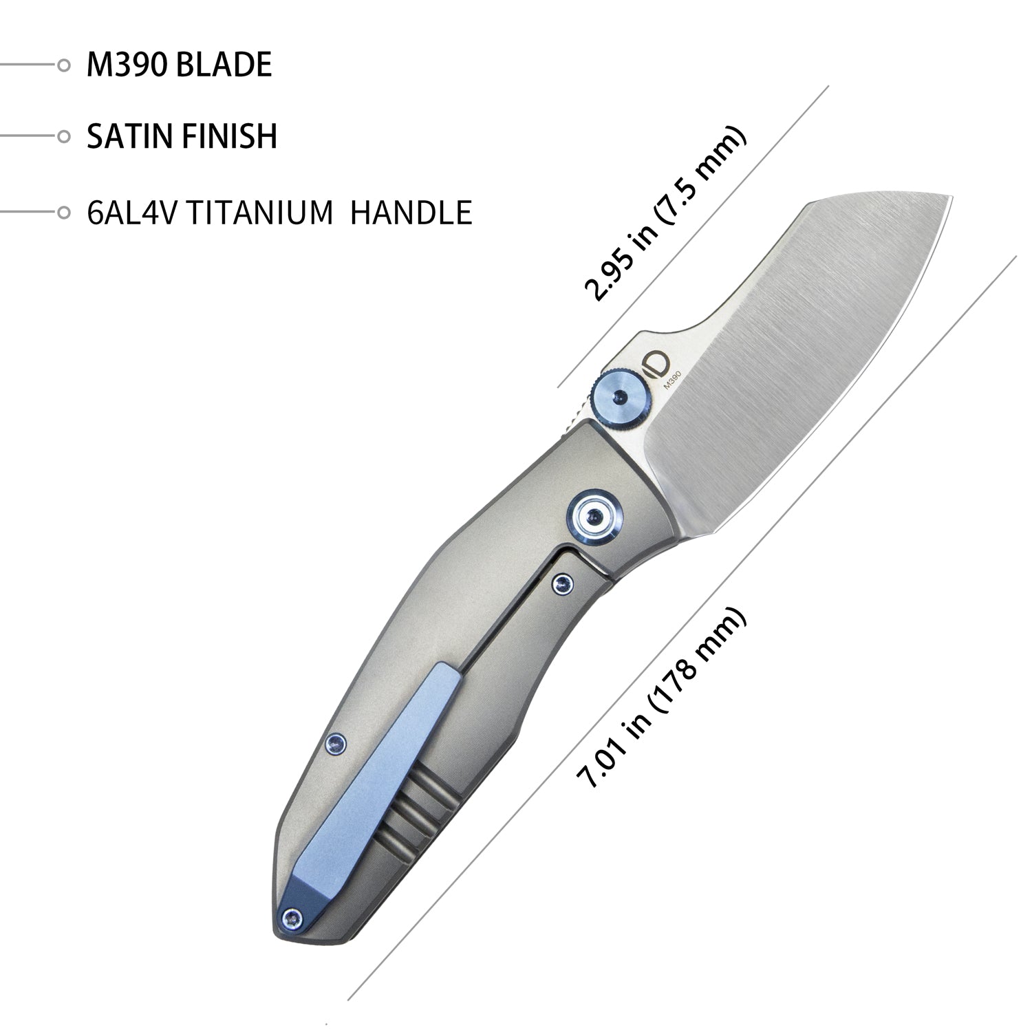 Kubey Monsterdog Frame Lock Dual Thumb Studs Folding Knife Titanium Handle 2.95" Stain M390 KB285C