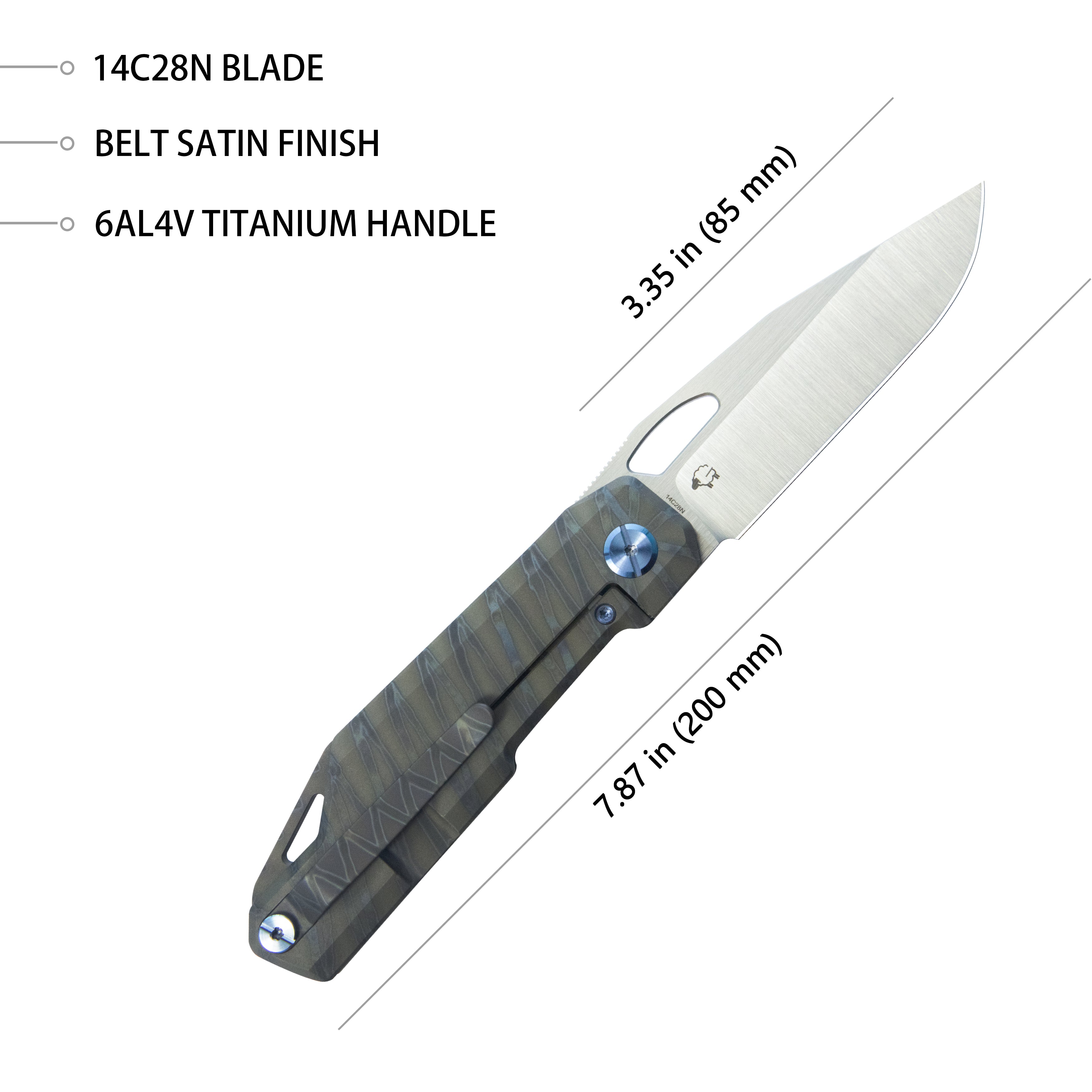 Kubey Verijero Fronter Flipper Pocket Folding Knife Flame 6AL4V Titanium Handle 3.35" Belt Satin 14C28N KB340C