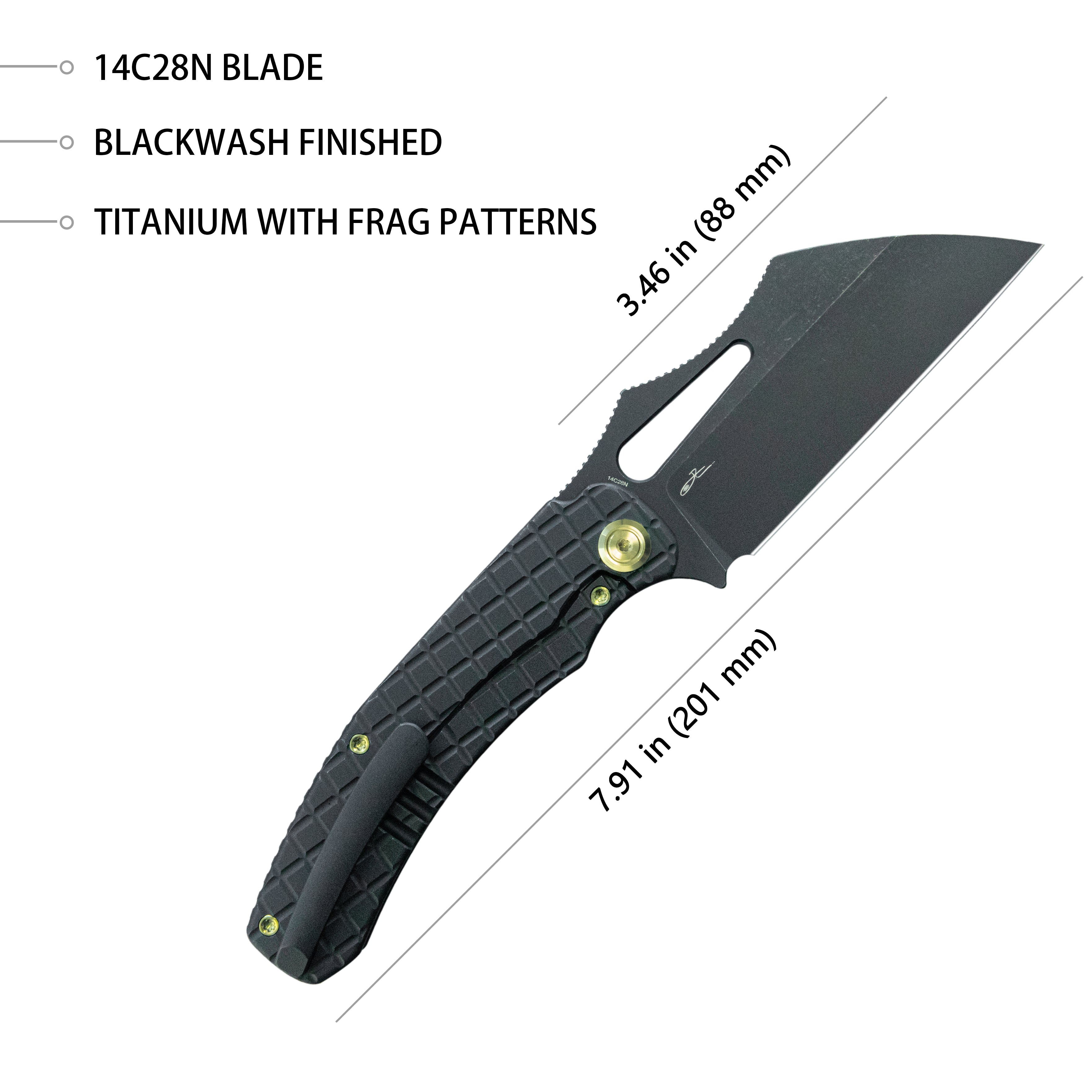 Kubey Sylow Folding Pocket Knife Black Darkwash Titanium Handle 3.46" Blackwash 14C28N Blade KU260D