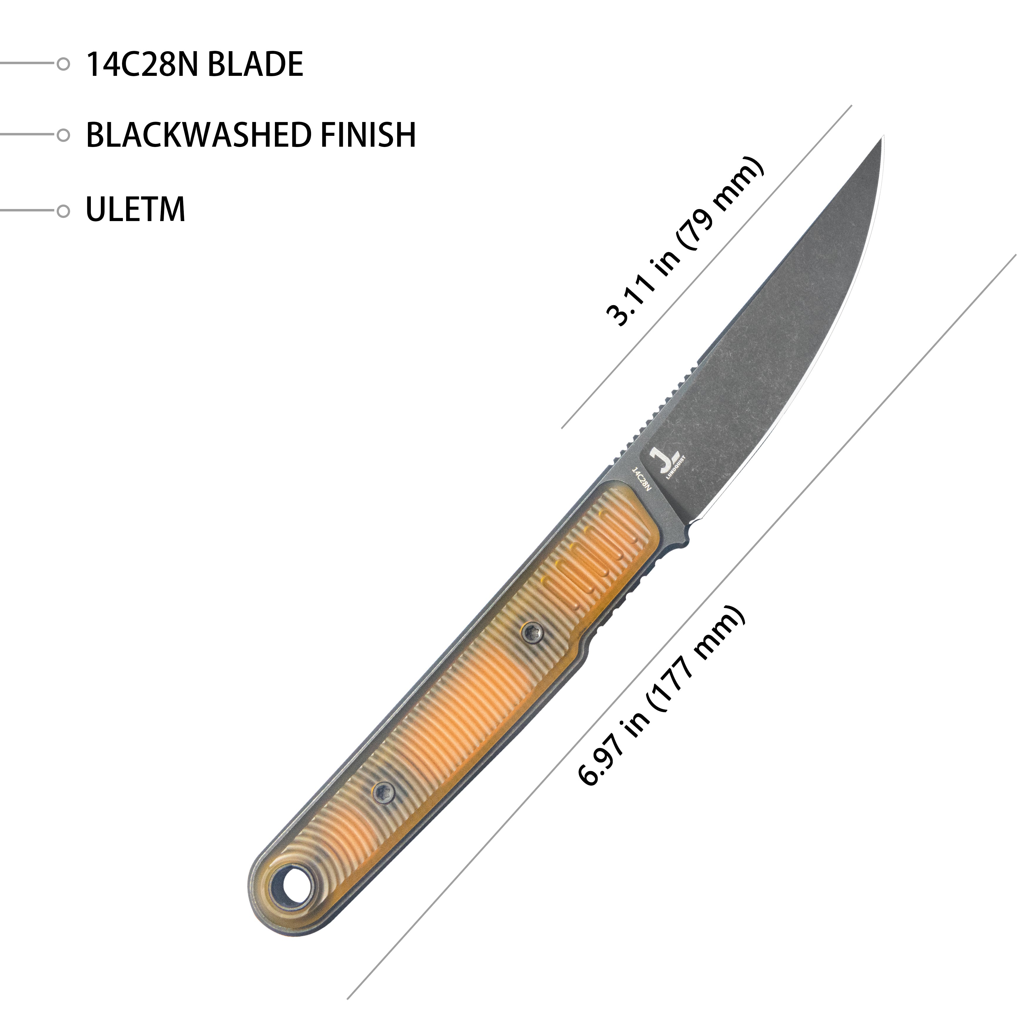 Kubey JL Kwaiken Fixie Every Day Carry Fixed Blade Knife Ultem G-10 3.11'' Blackwash 14C28N KU355D