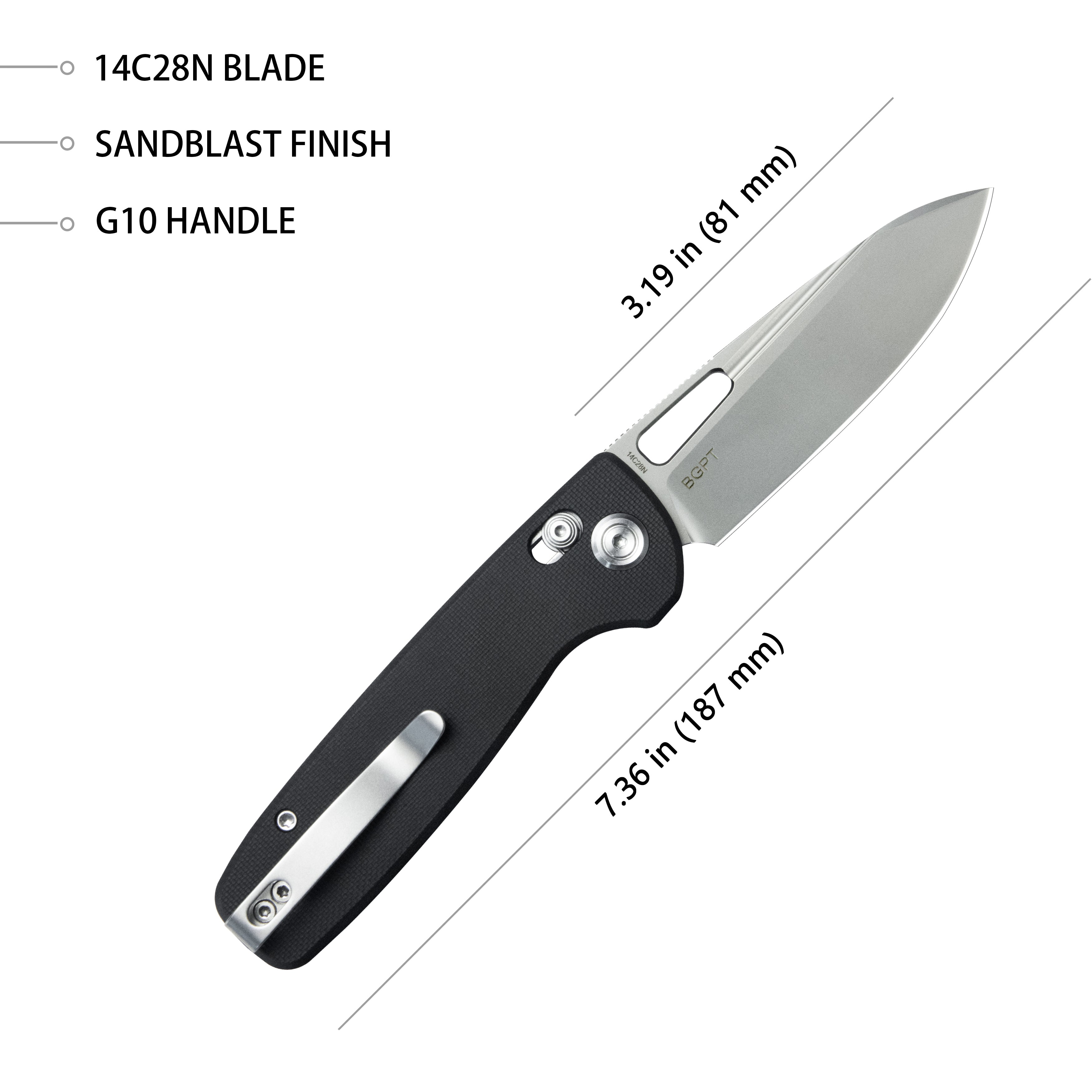 Kubey Bluff Axis lock Everyday Carry Folding Knife Black G10 Handle 3.19" Sandblast 14C28N KU248D