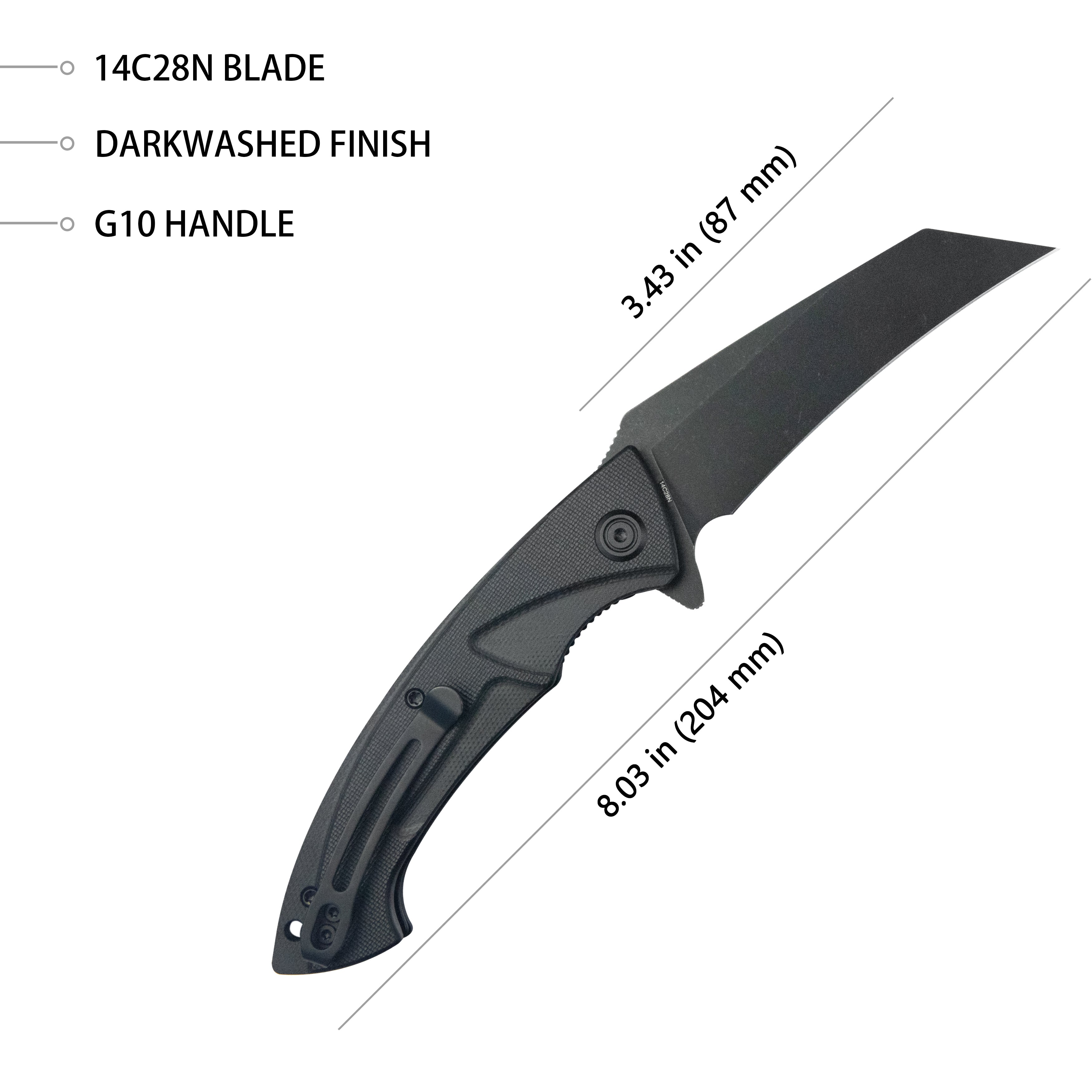 Kubey Anteater Liner Lock Folding Knife Black G10 Handle 3.5" Blackwash 14C28N KU212D