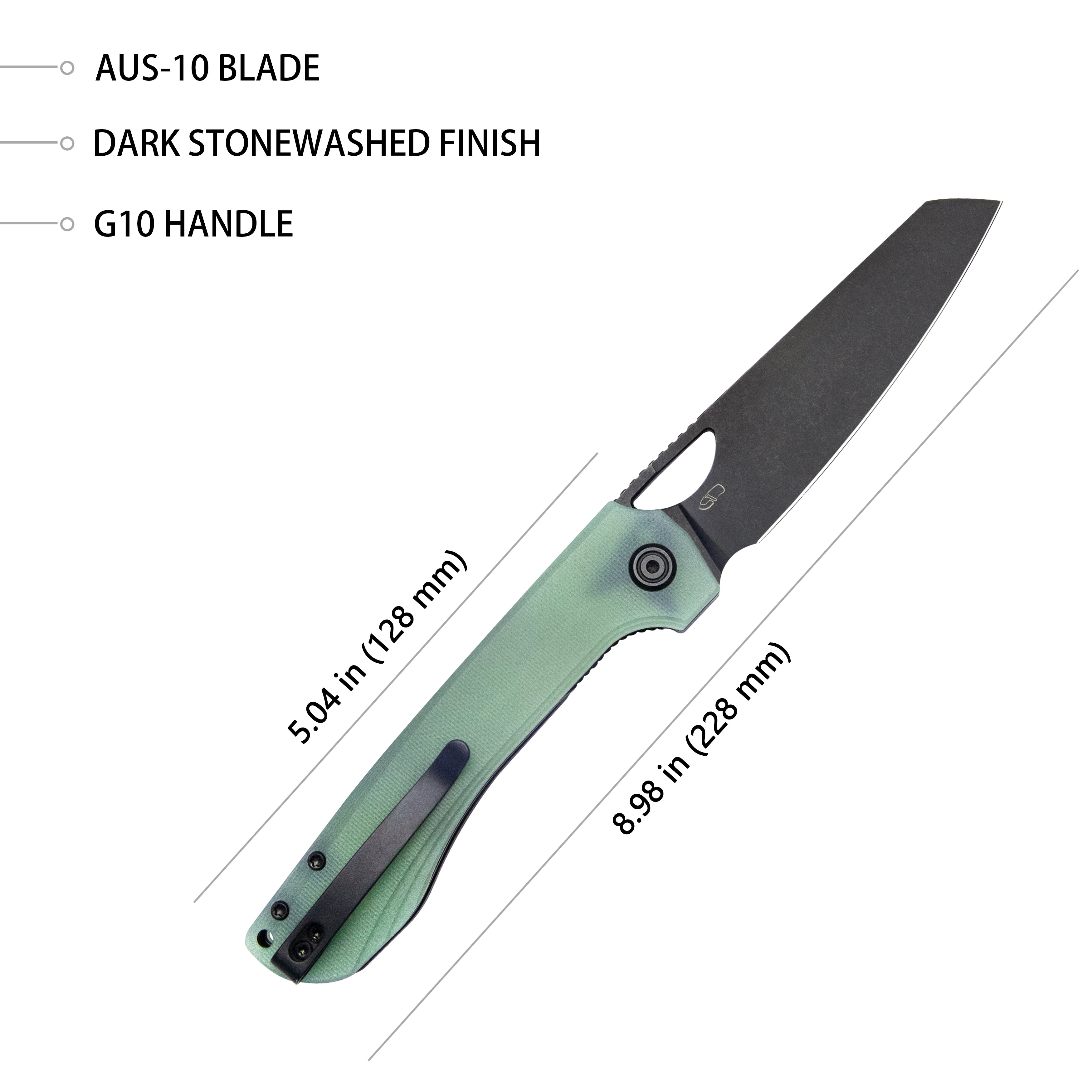 Elang Liner Lock Folding Knife Jade G10 Handle 3.94" Blackwashed Sheepsfoot AUS-10 KU365D