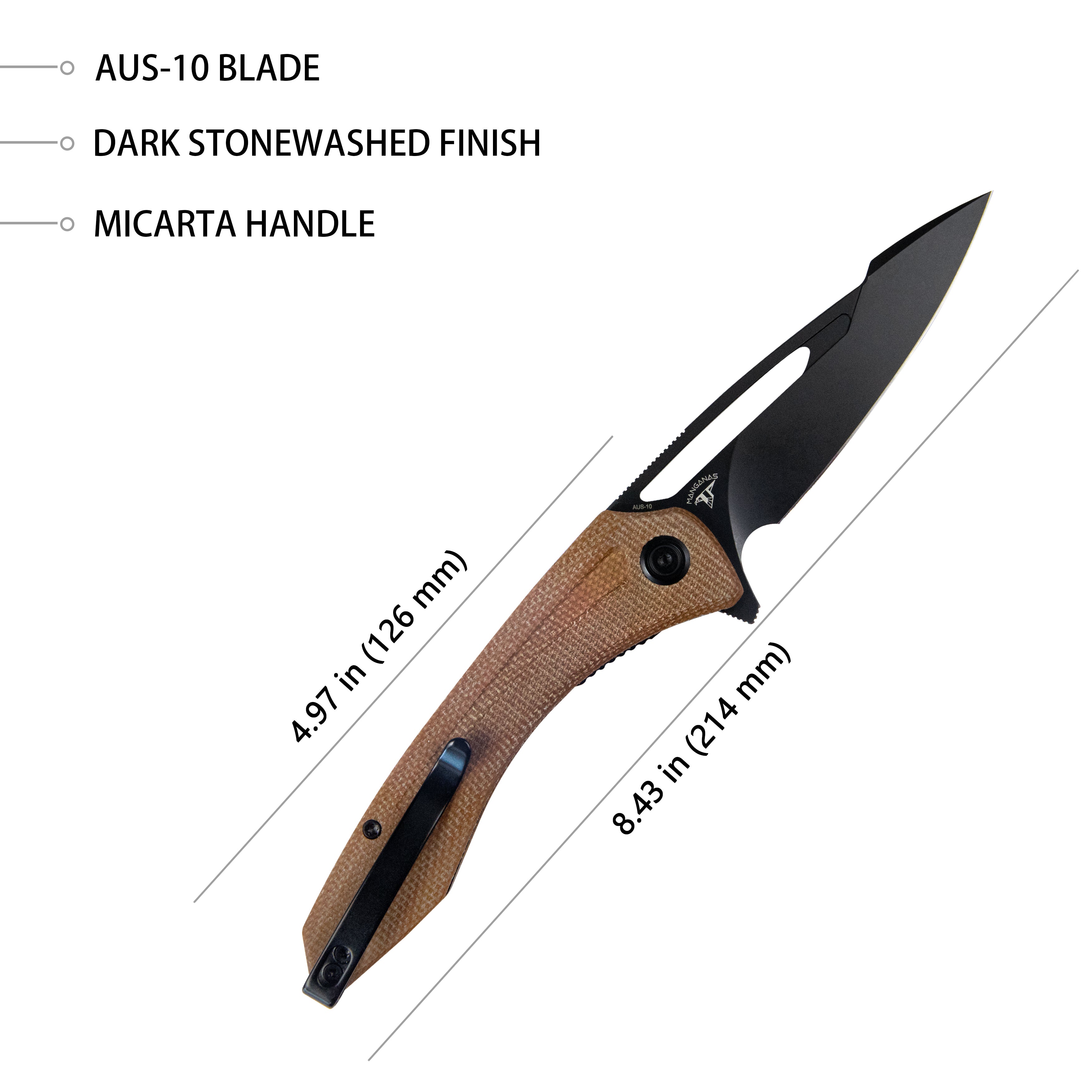 Merced Folding Knife 3.46" Blackwash AUS-10 Blade With Durable Tan Micarta Handle Reliable Tactical Pocket Knife KU345E