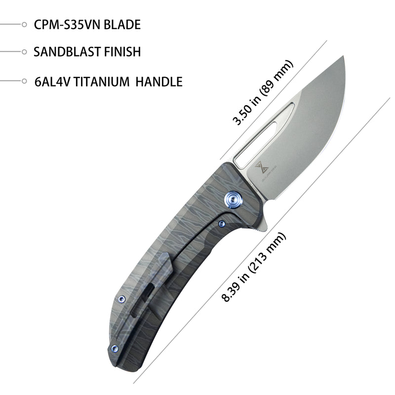 Hyperion Frame Lock Tactical Knife Flame 6AL4V Titanium Handle 3.5" Sandblast CPM-S35VN KB368F
