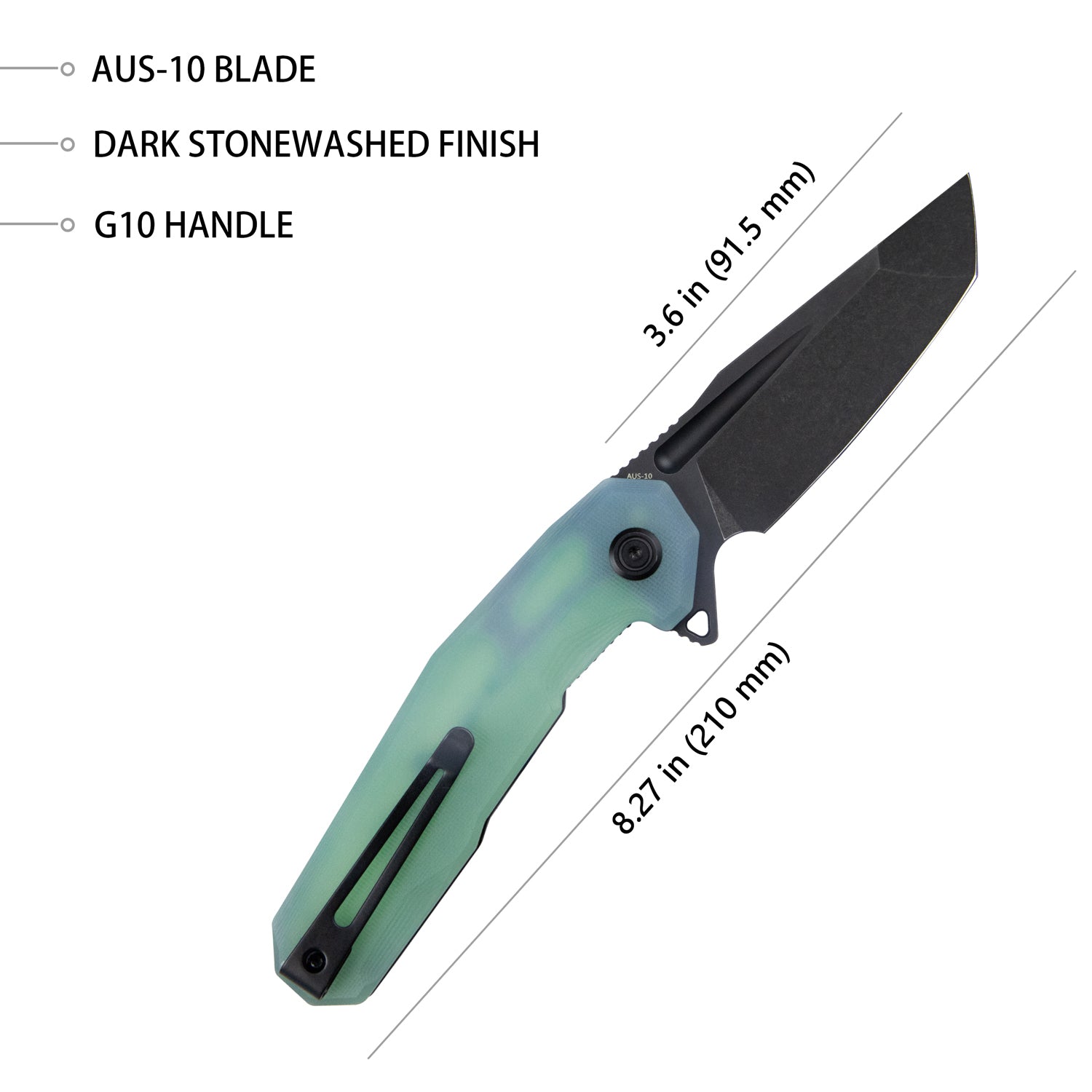 Kubey Carve Liner Lock Tactical Folding Knife Jade G10 Handle 3.27'' AUS-10 KB237F