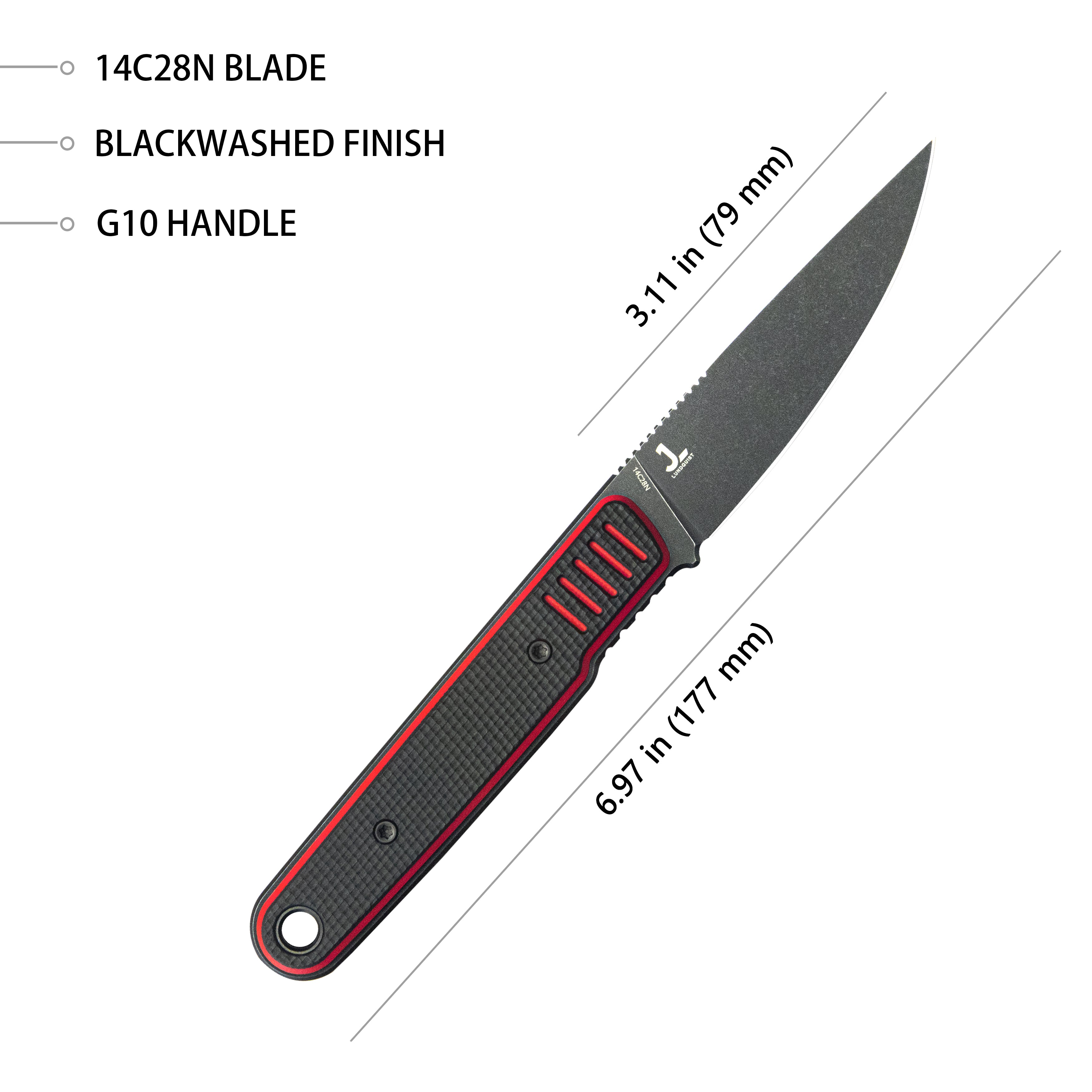 Kubey JL Drop Point Fixie Every Day Carry Fixed Blade Knife Red Black G-10 3.11'' Drop Point Blackwash 14C28N KU356A