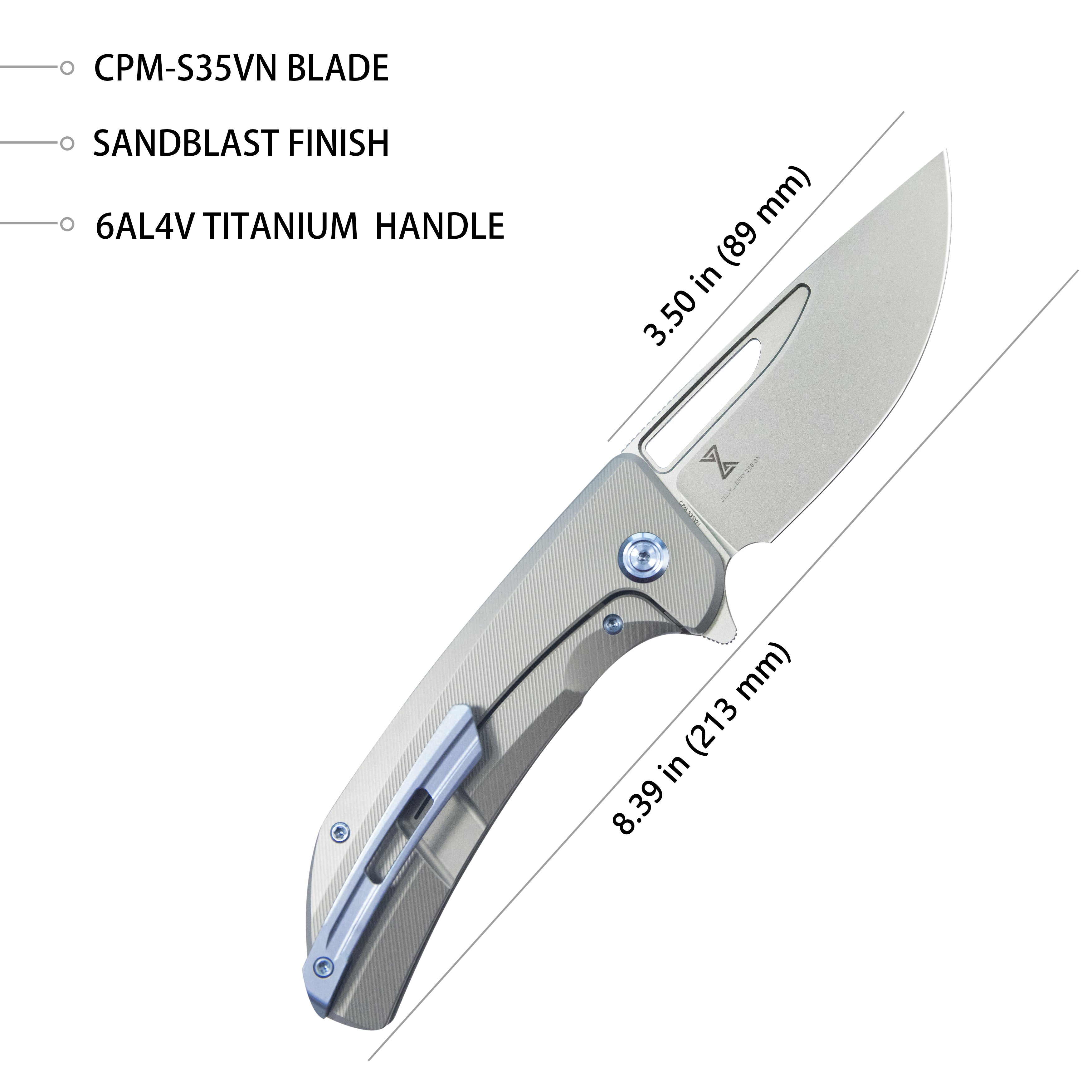 Kubey Hyperion Frame Lock Flipper Knife Grey Titanium Handle w/ Micro Milling Lines 3.5" Sandblast CPM-S35VN KB368G