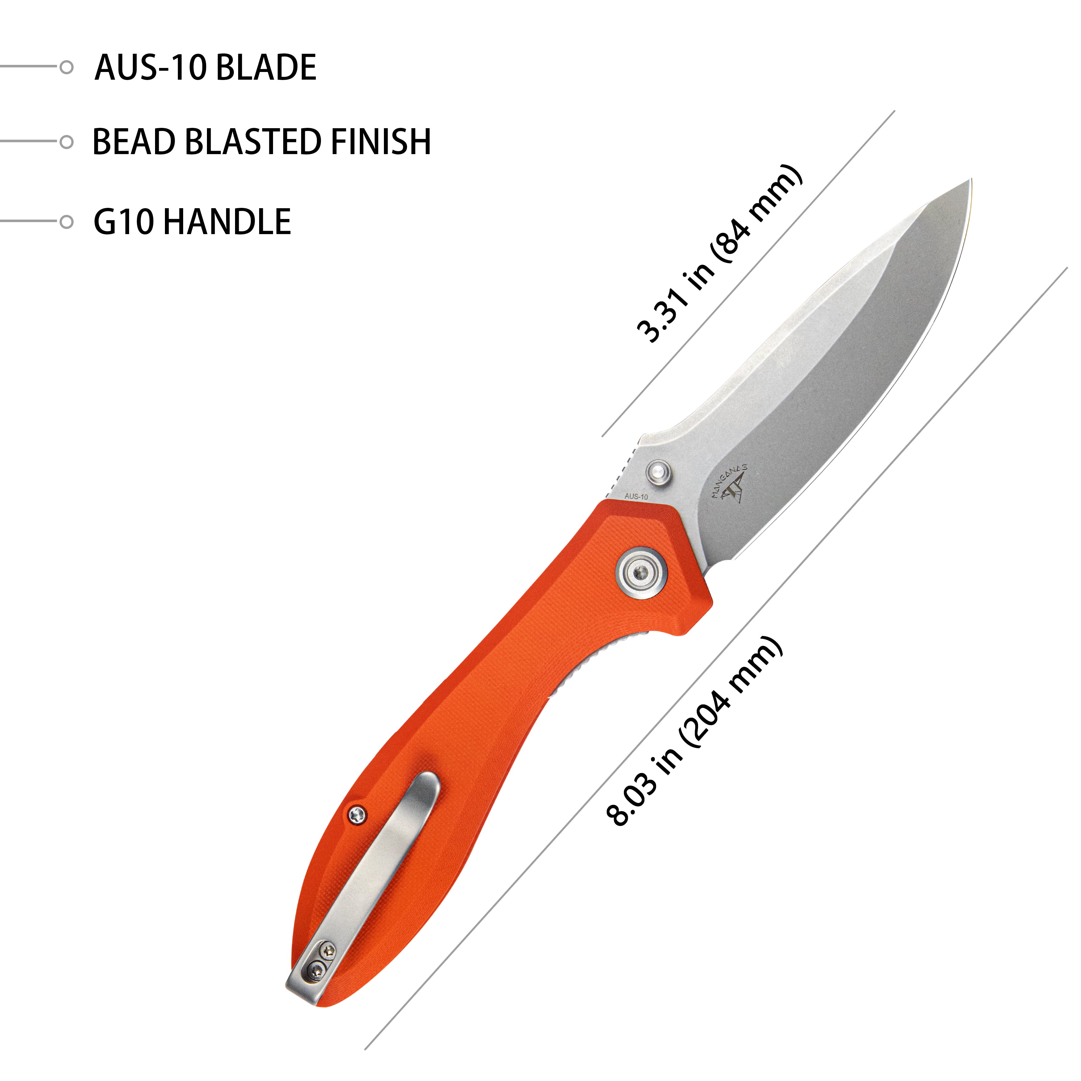 Ruckus Liner Lock Folding Knife Orange G10 Handle 3.31" Bead Blasted AUS-10 KU314H