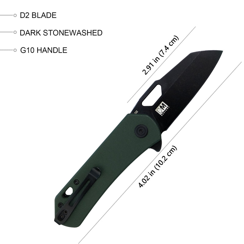 Duroc Liner Lock Flipper Folding Knife Dark Green G10 Handle 2.91" Dark Stonewashed D2 KU332D