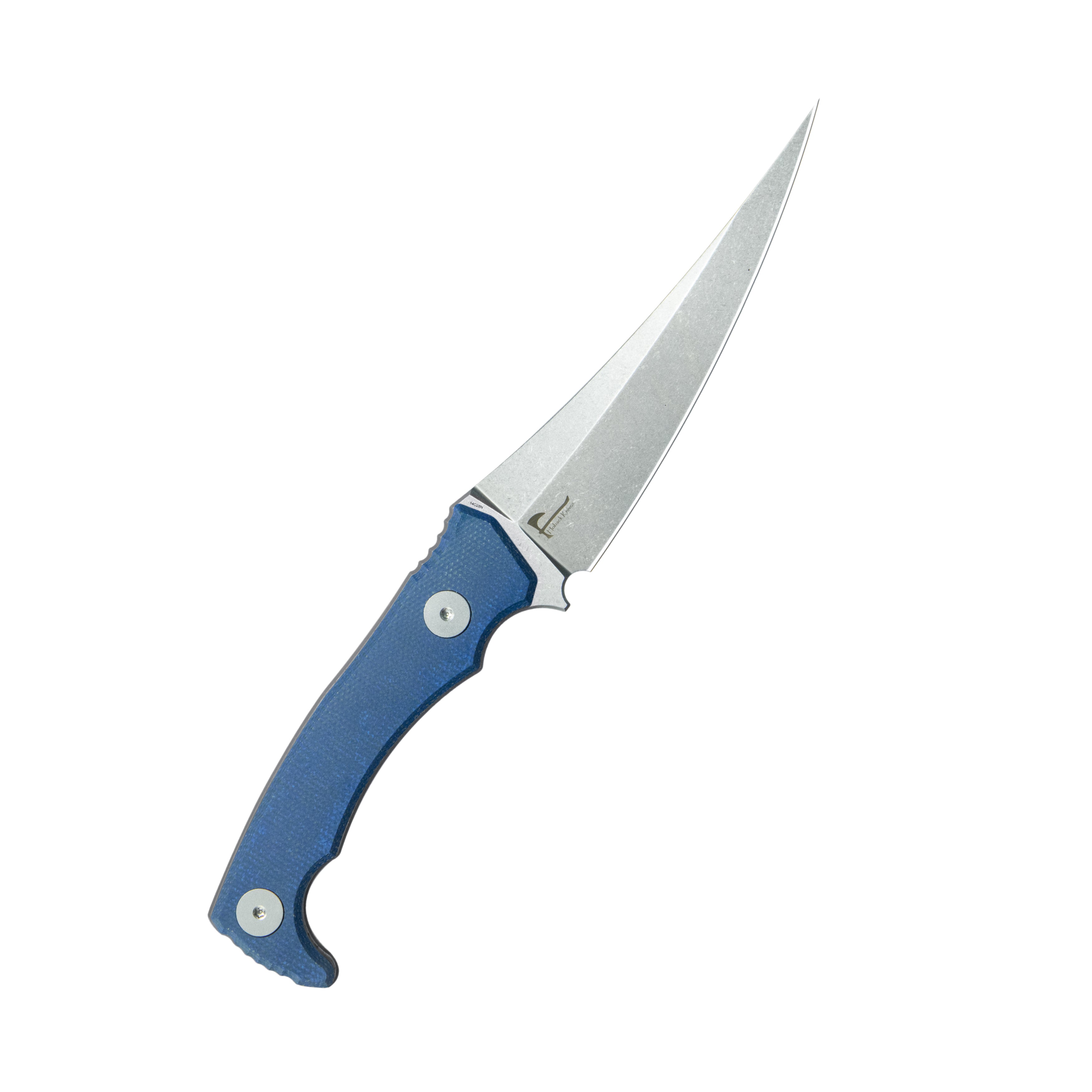 Kubey Sicarii Fixed Blade Knife Blue Micarta Handle 4.57" Beadblast 14C28N Blade KU477C