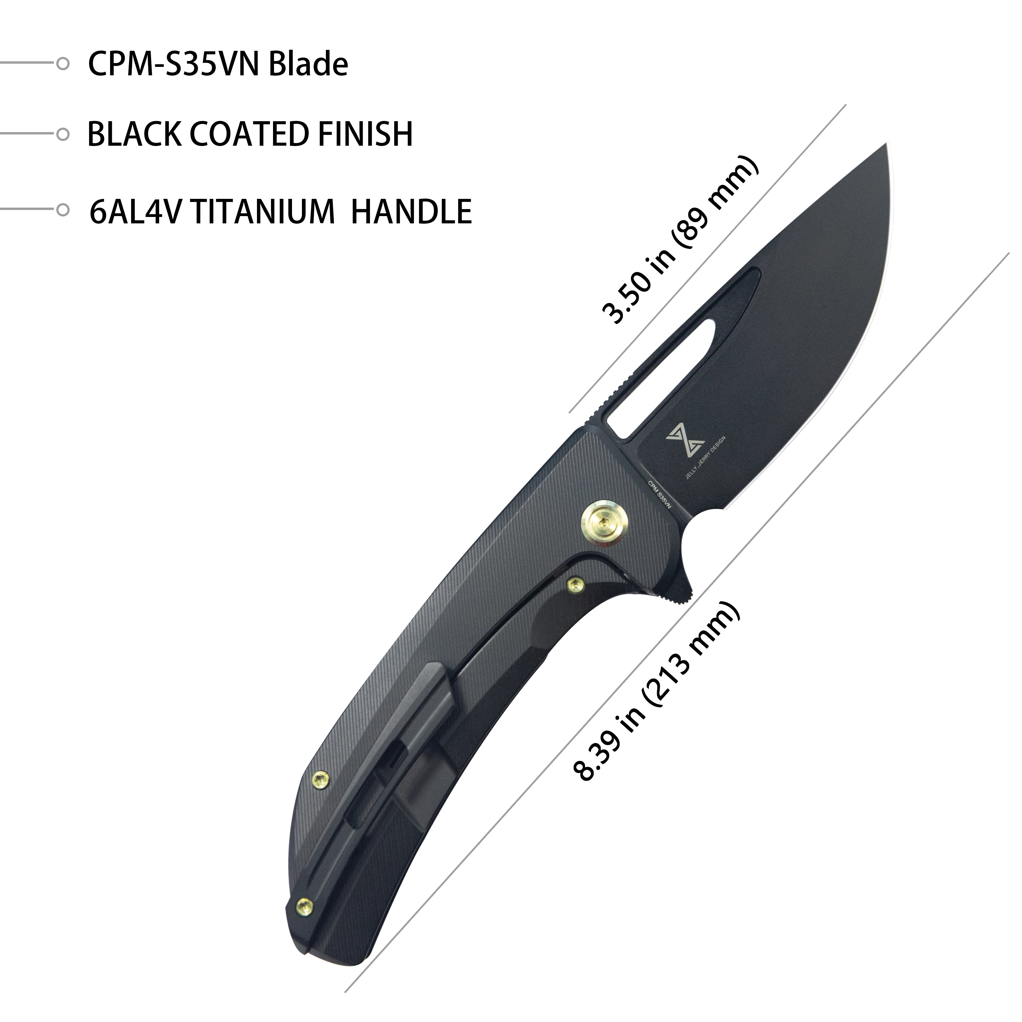 Kubey Hyperion Frame Lock Flipper Knife Black Titanium Handle w/ Micro Milling Lines 3.5" Blackwash CPM-S35VN KB368H