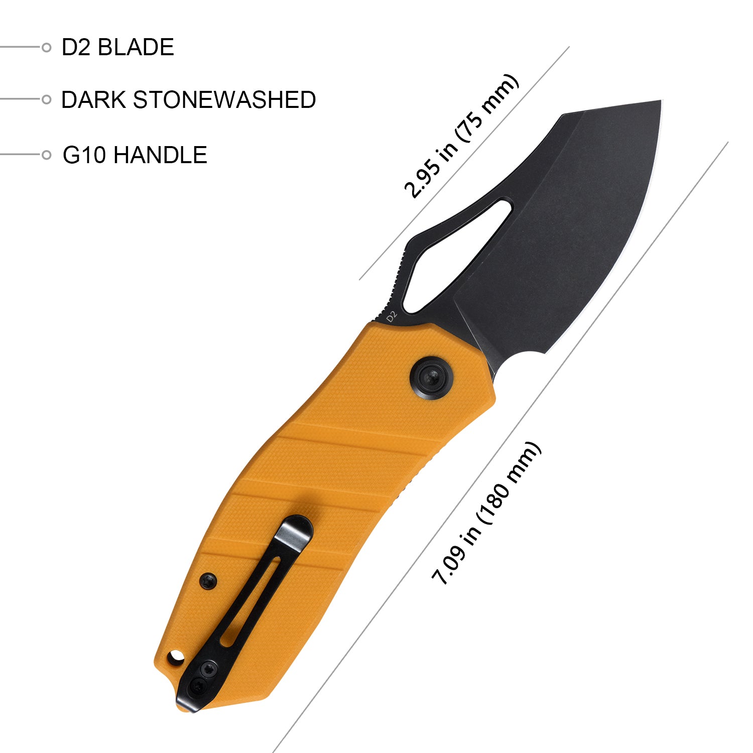 Ceyx Liner Lock Flipper Folding Knife Yellow G10 Handle 2.95" Darkwashed D2 KU335C