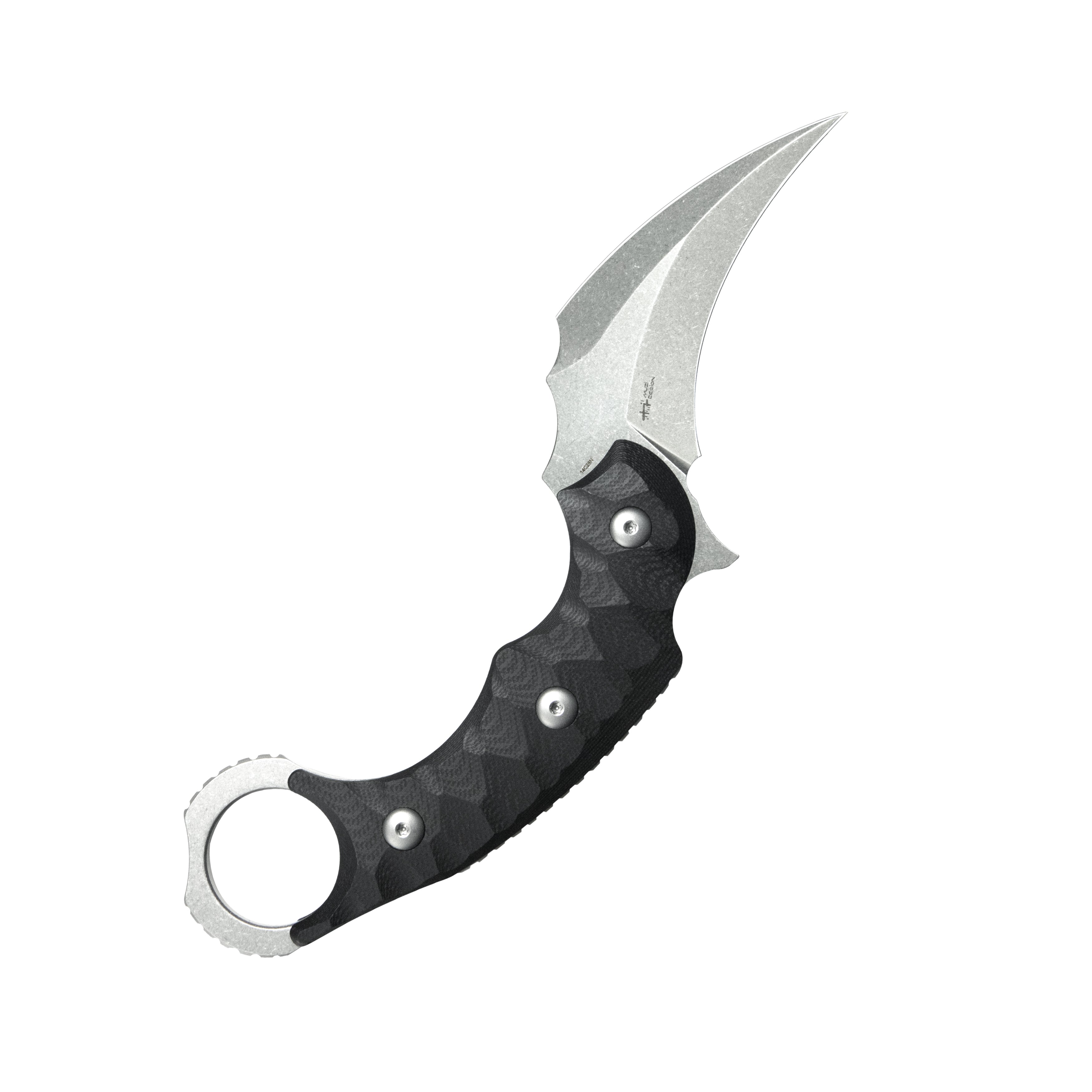 Kubey Velociraptor Pikal Karambit Fixed Blade Knife G-10 Handle 2.99" Beadblast 14C28N Blade KU448A