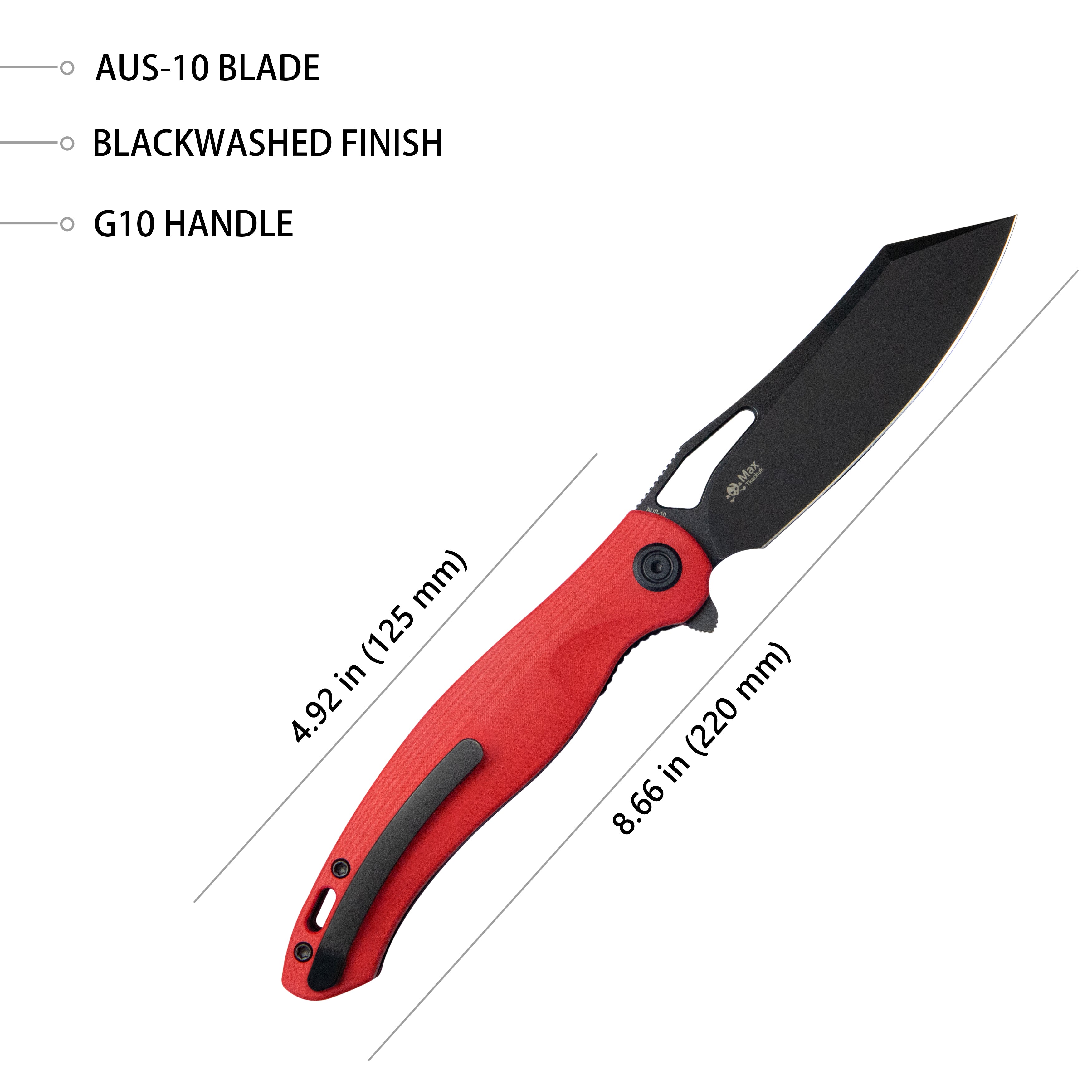 Drake Liner Lock Folding Knife Red G10 Handle 3.74'' Blackwash AUS-10 KU239H