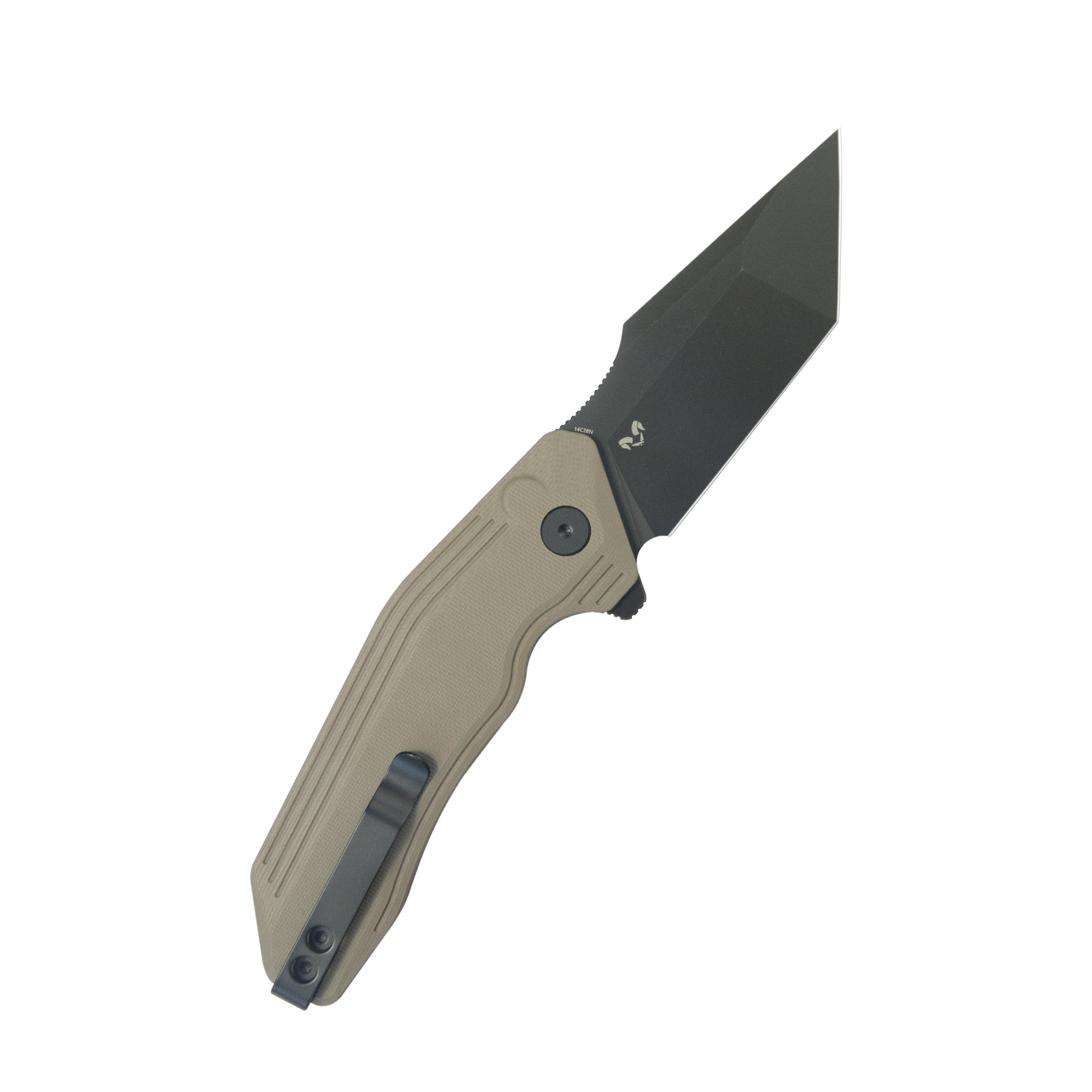 Kubey Yokai Folding Knife Tan G-10 Handle 3.23'' Blackwashed 14C28N Blade KU392C