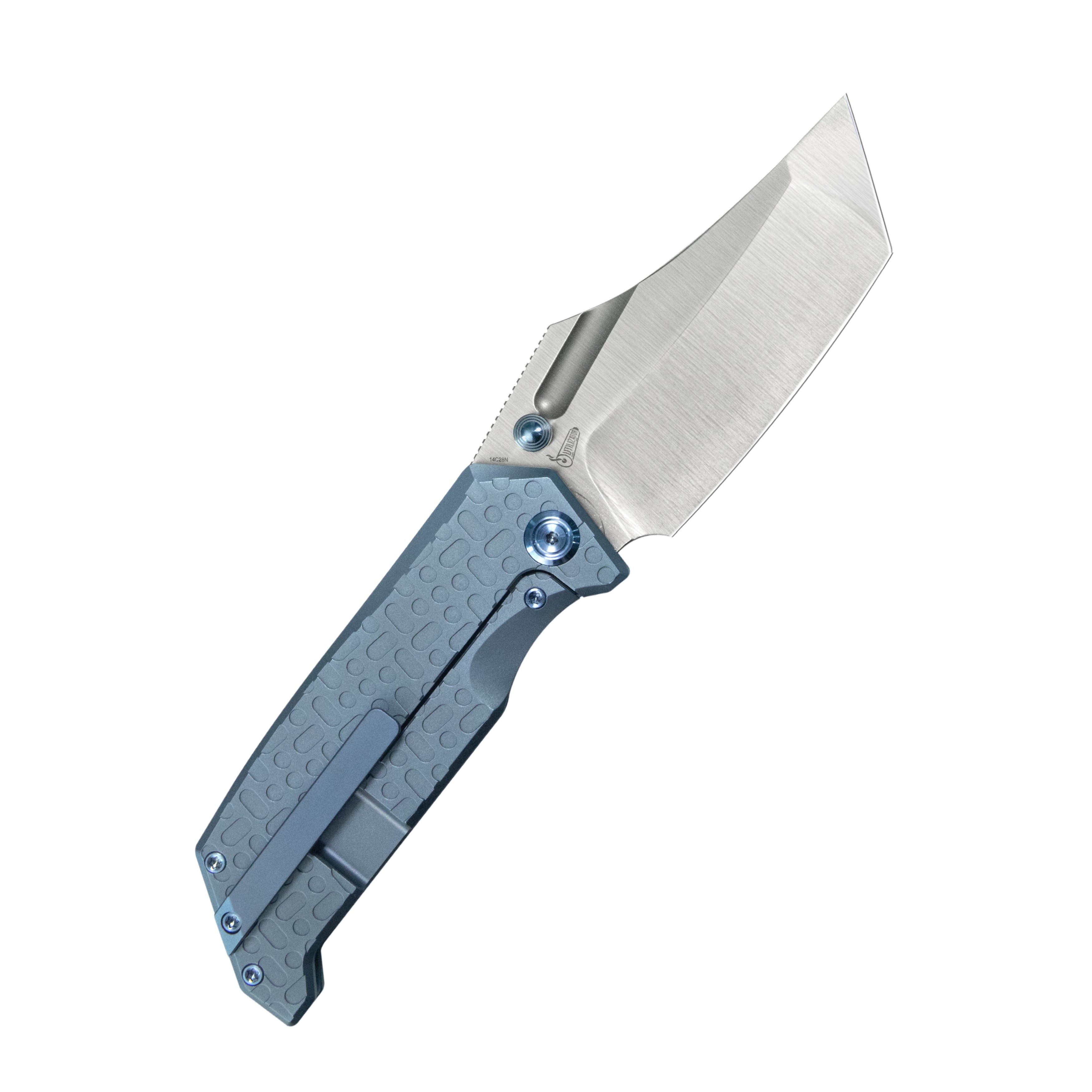 Kubey Hamster Frame Lock Folding Knife Blue Titanium Handle 3.46" Satin 14C28N Blade KU402B