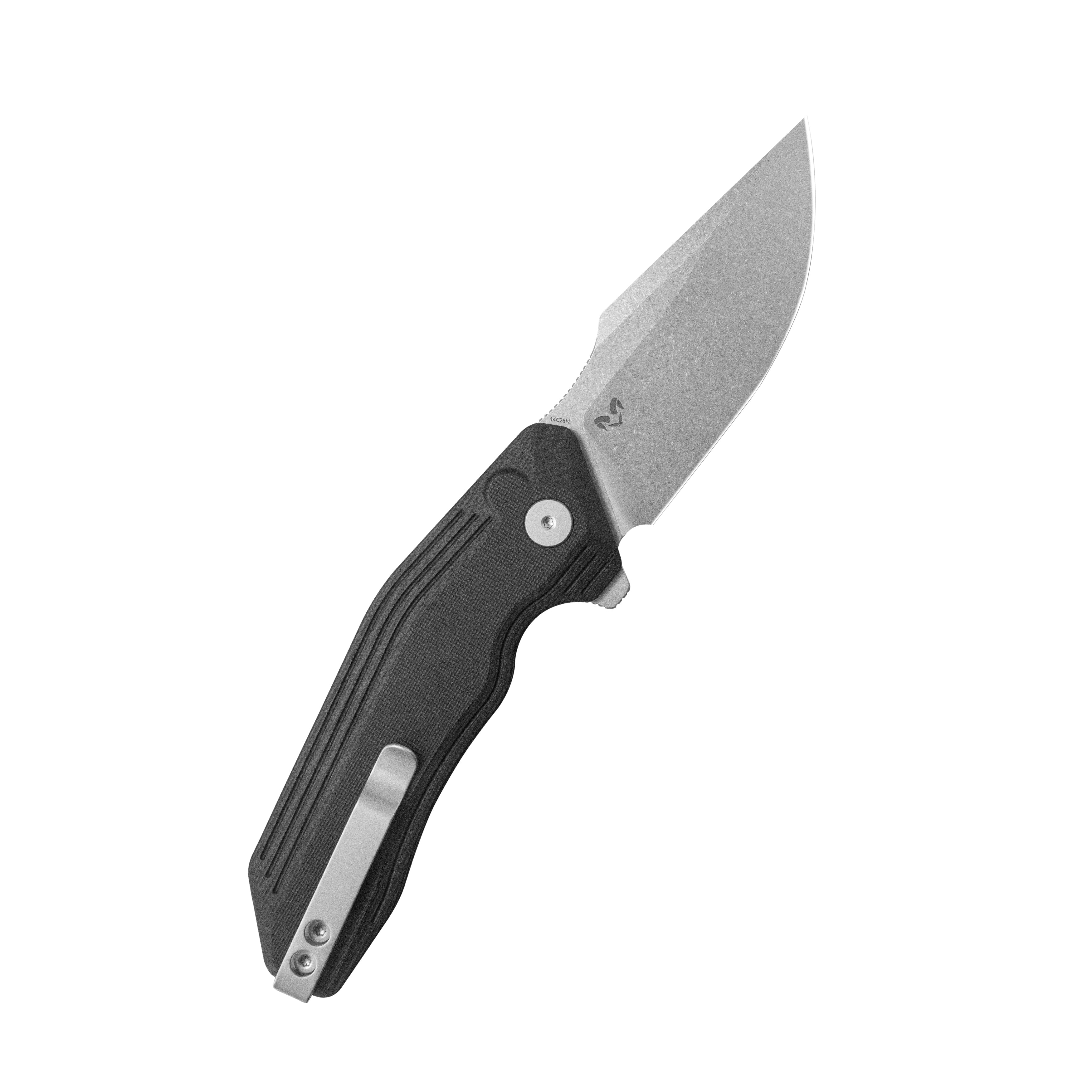 Kubey Basilisk Folding Knife Black G-10 Handle 3.23'' Stonewashed 14C28N Blade KU391A
