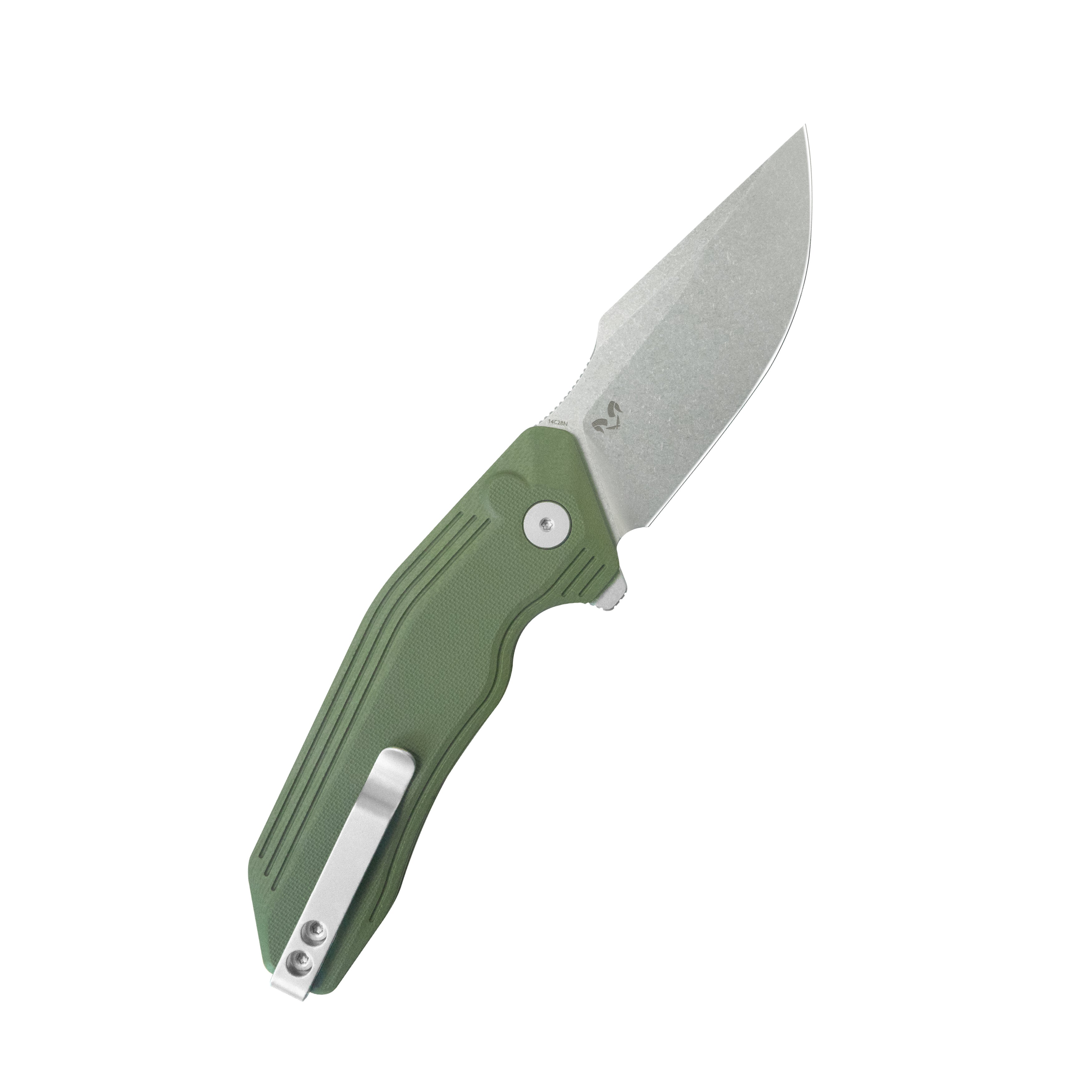 Kubey Basilisk Folding Knife Green G-10 Handle 3.23'' Stonewashed 14C28N Blade KU391B
