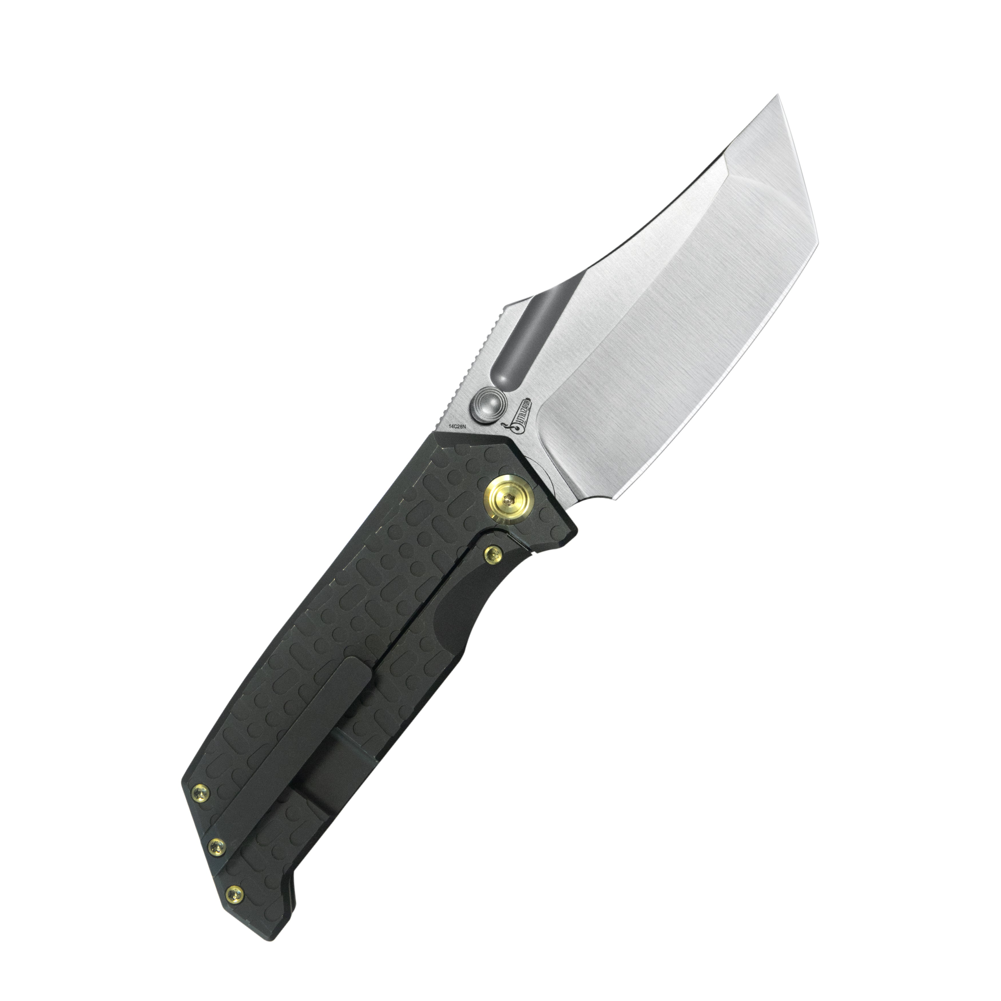 Kubey Hamster Frame Lock Folding Knife Black Titanium Handle 3.46" Satin 14C28N Blade KU402D