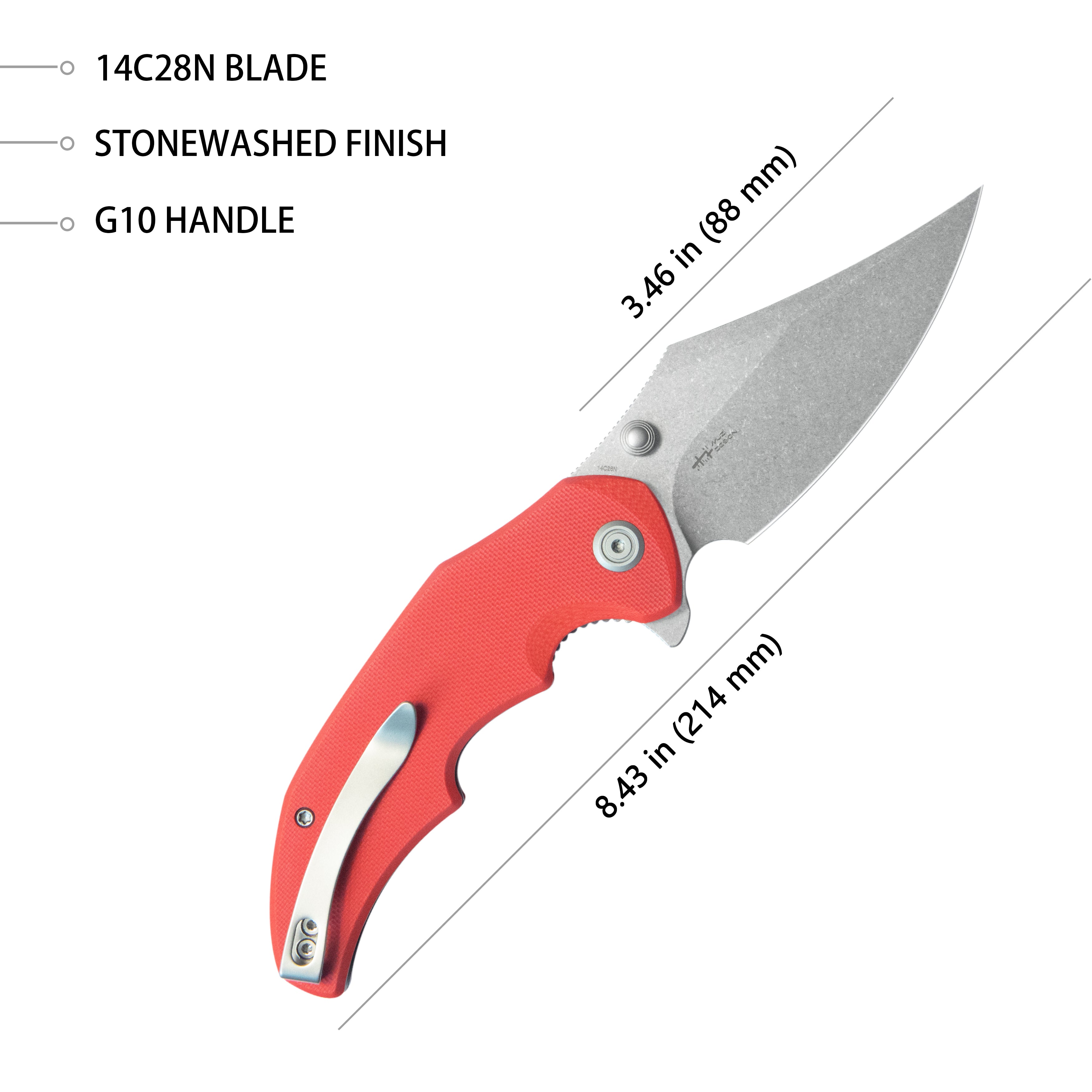 Kubey Ceto Flipper Camping Folding Knife Red G-10 Handle 3.46" Stonewash 14C28N Blade KU181H
