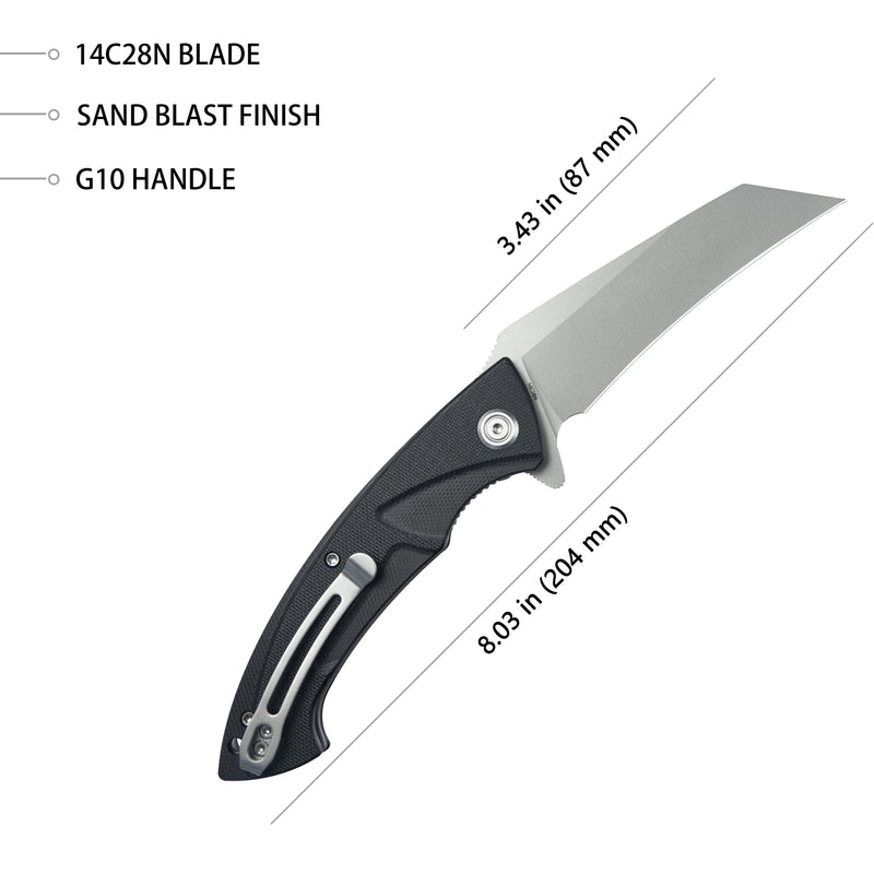 Anteater Liner Lock Folding Knife Black G10 Handle 3.42" Sandblast 14C28N KU212I