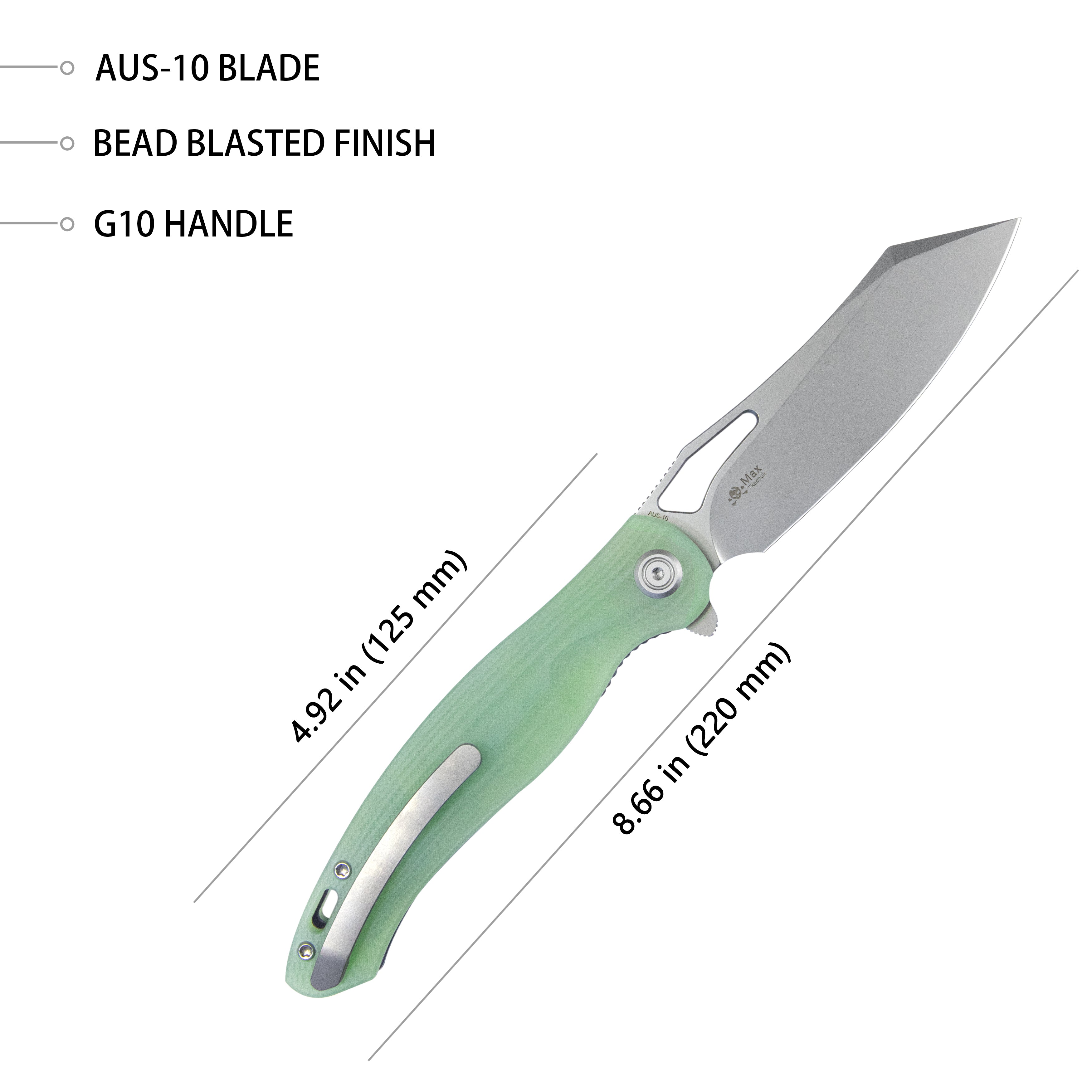 Drake Liner Lock Folding Knife Jade G10 Handle 3.74'' Beadblasted AUS-10 KU239I