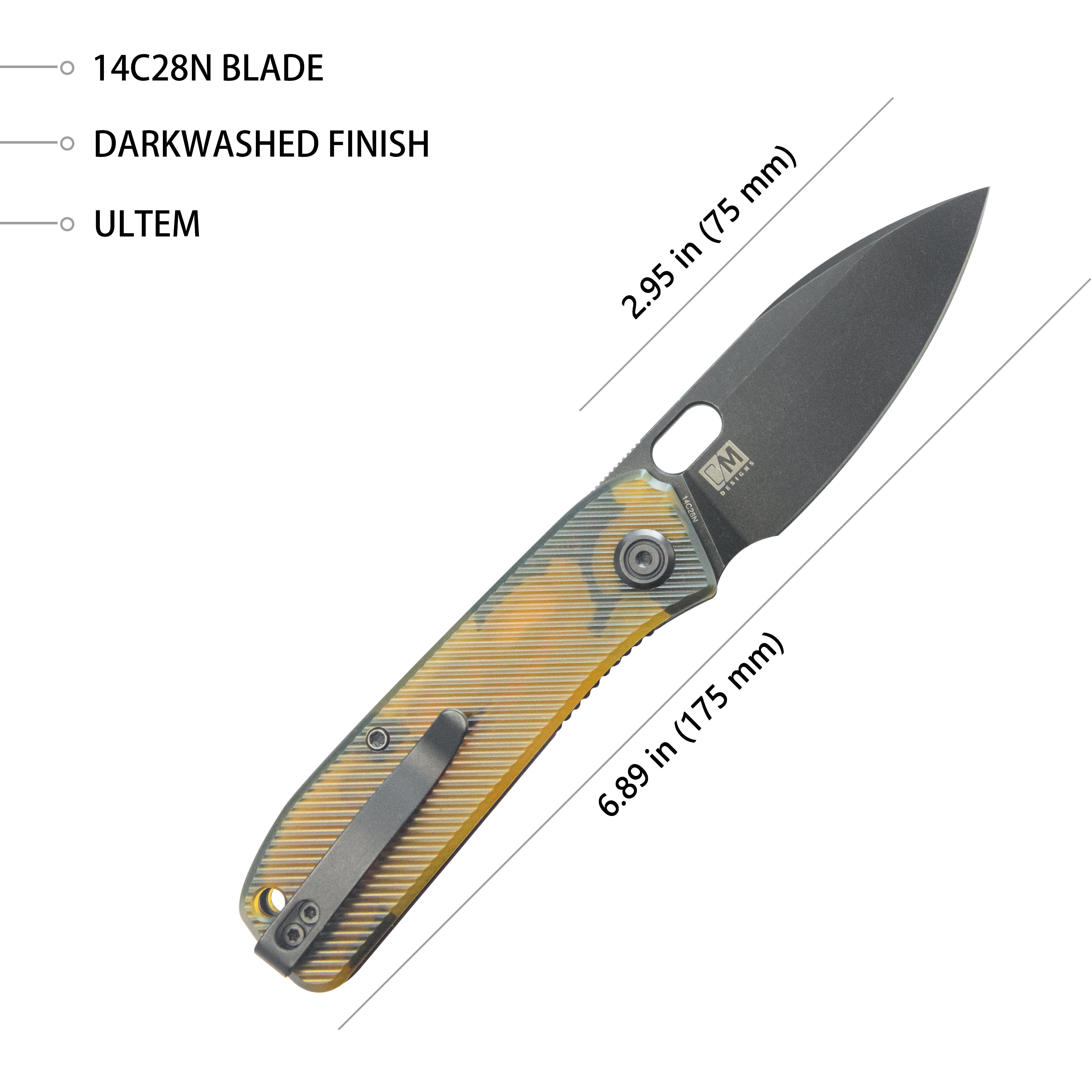 Kubey Hyde Liner Lock EDC Pocket Knife Ultem Handle 2.95" Blackwash 14C28N KU2104J