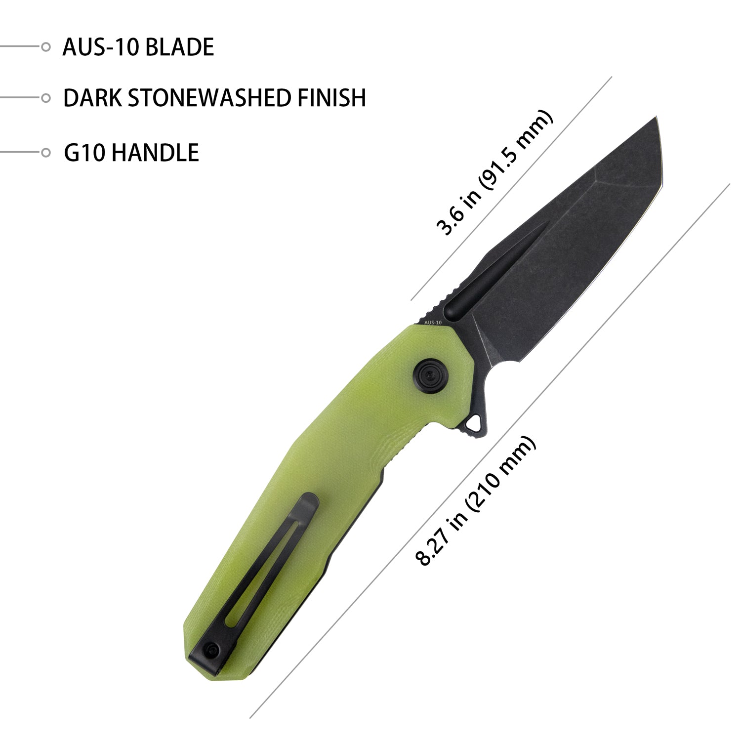 Kubey Carve Liner Lock Tactical Folding Knife Translucent Yellow G10 Handle 3.27'' AUS-10 KB237J