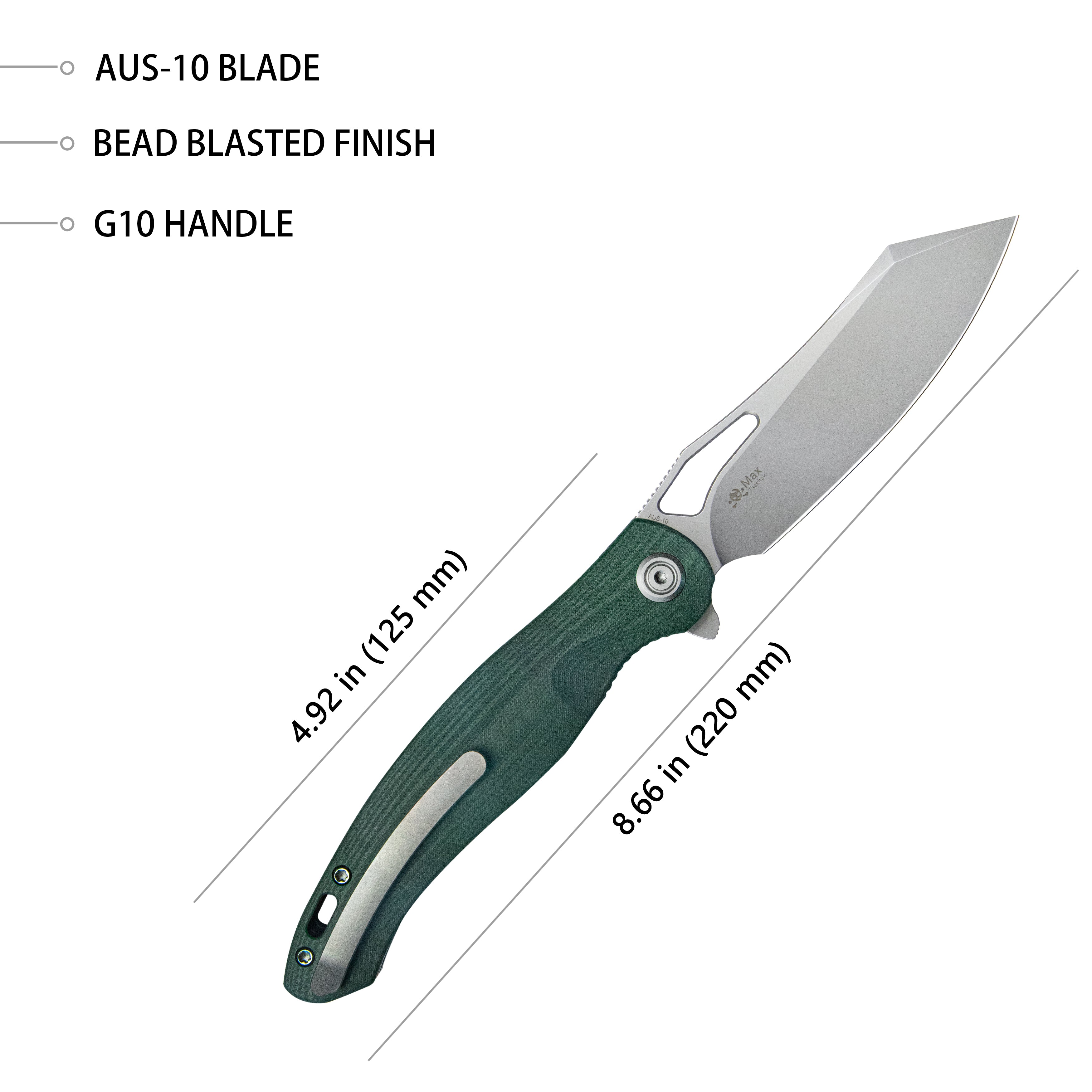 Drake Liner Lock Folding Knife Green G10 Handle 3.74'' Beadblasted AUS-10 KU239K