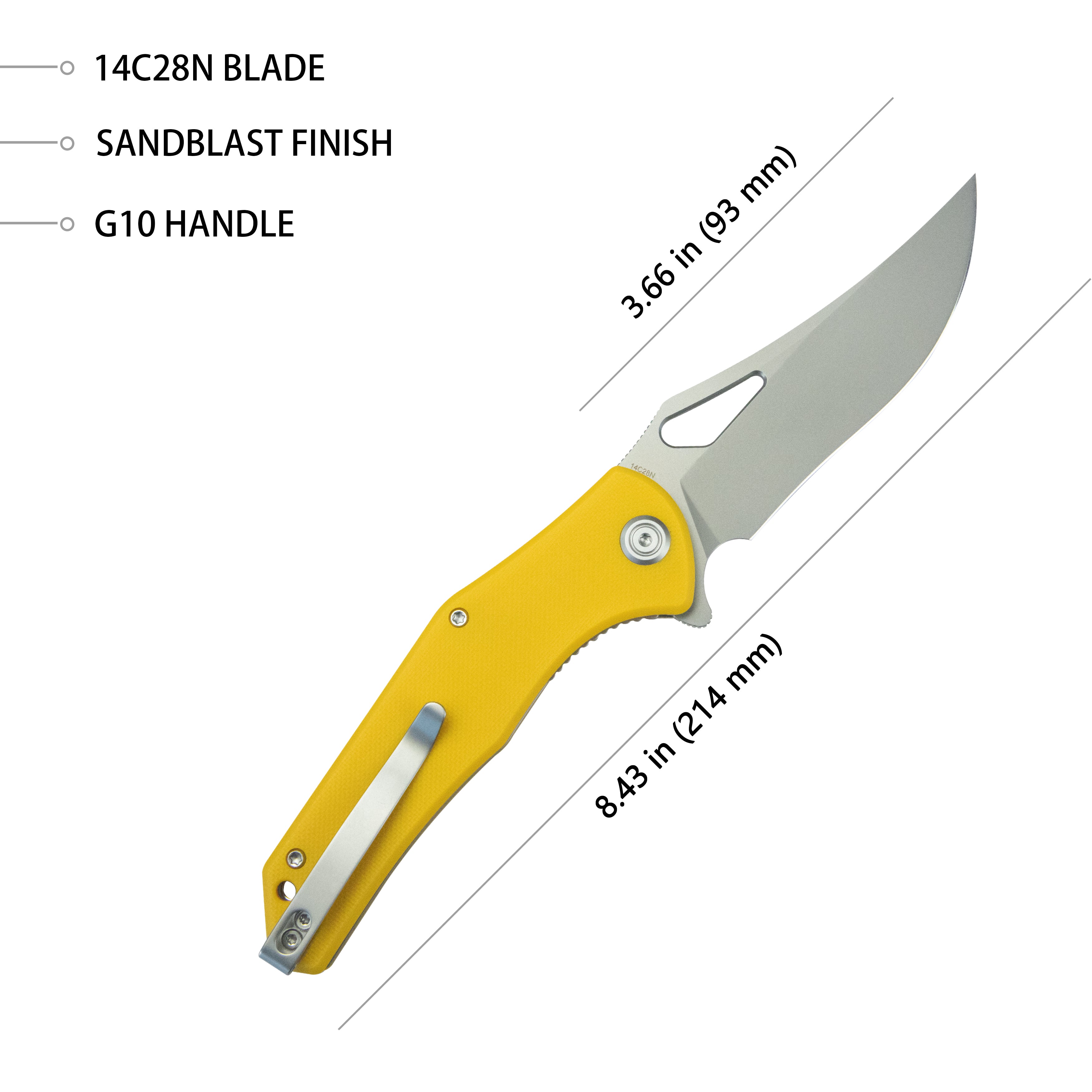 Kubey Phemius Liner Lock Folding Pocket Knife Yellow G10 Handle 3.66" Sandblast 14C28N KU149G