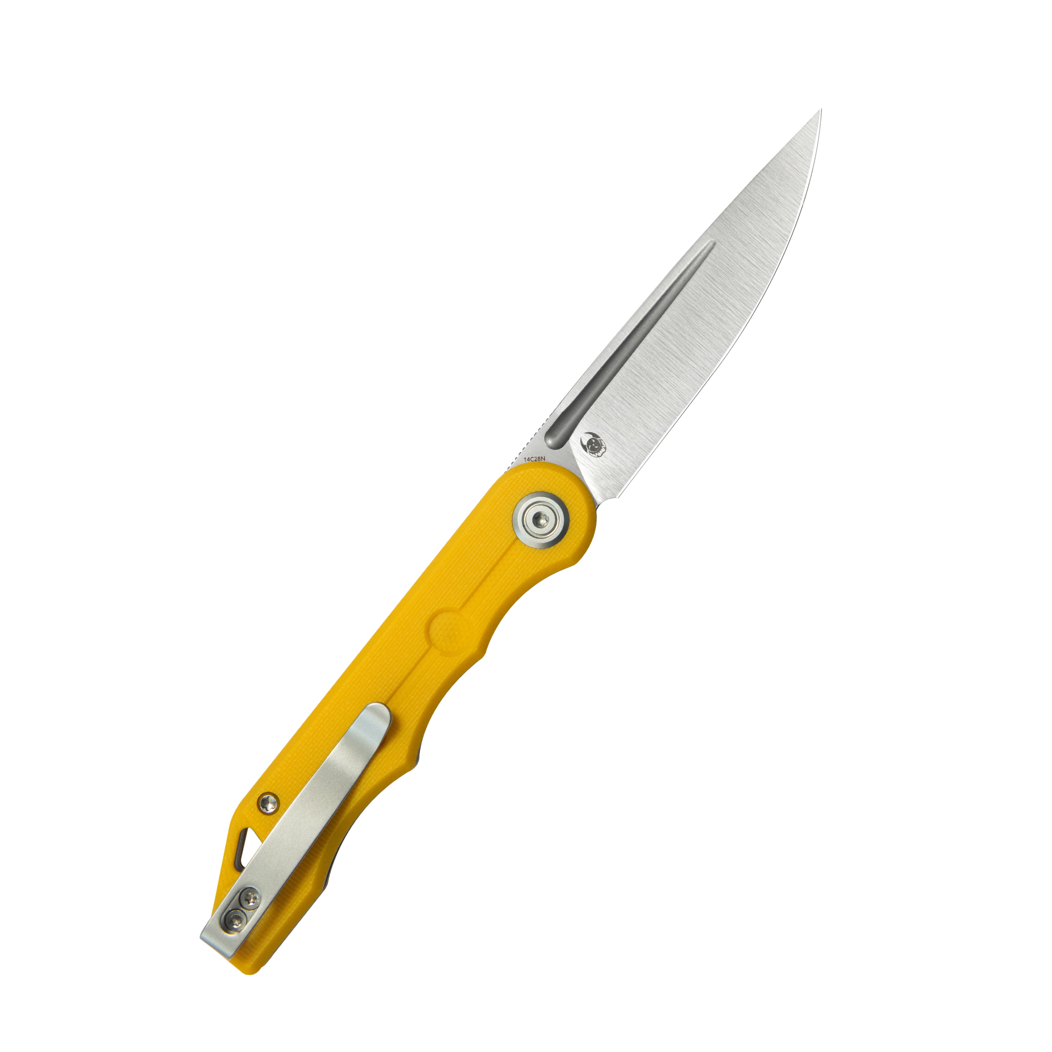 Kubey Mizo Liner Lock Front Flipper Folding Knife Yellow G10 Handle 3.15" Satin 14C28N KU2101J